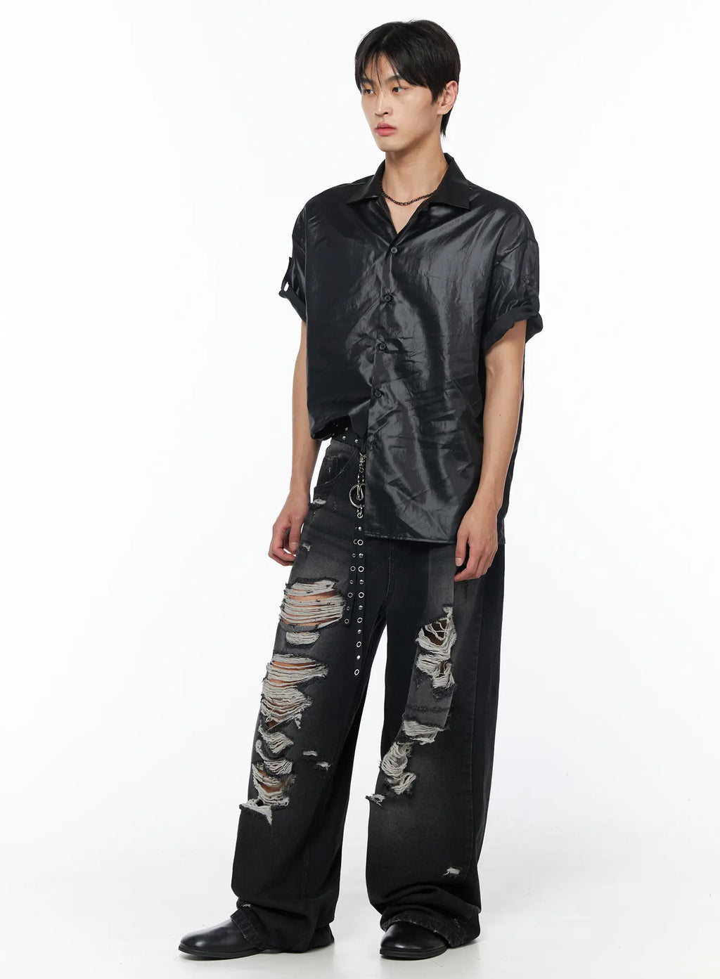 Men's Vintage Distressed Baggy Jeans (Black) IU510