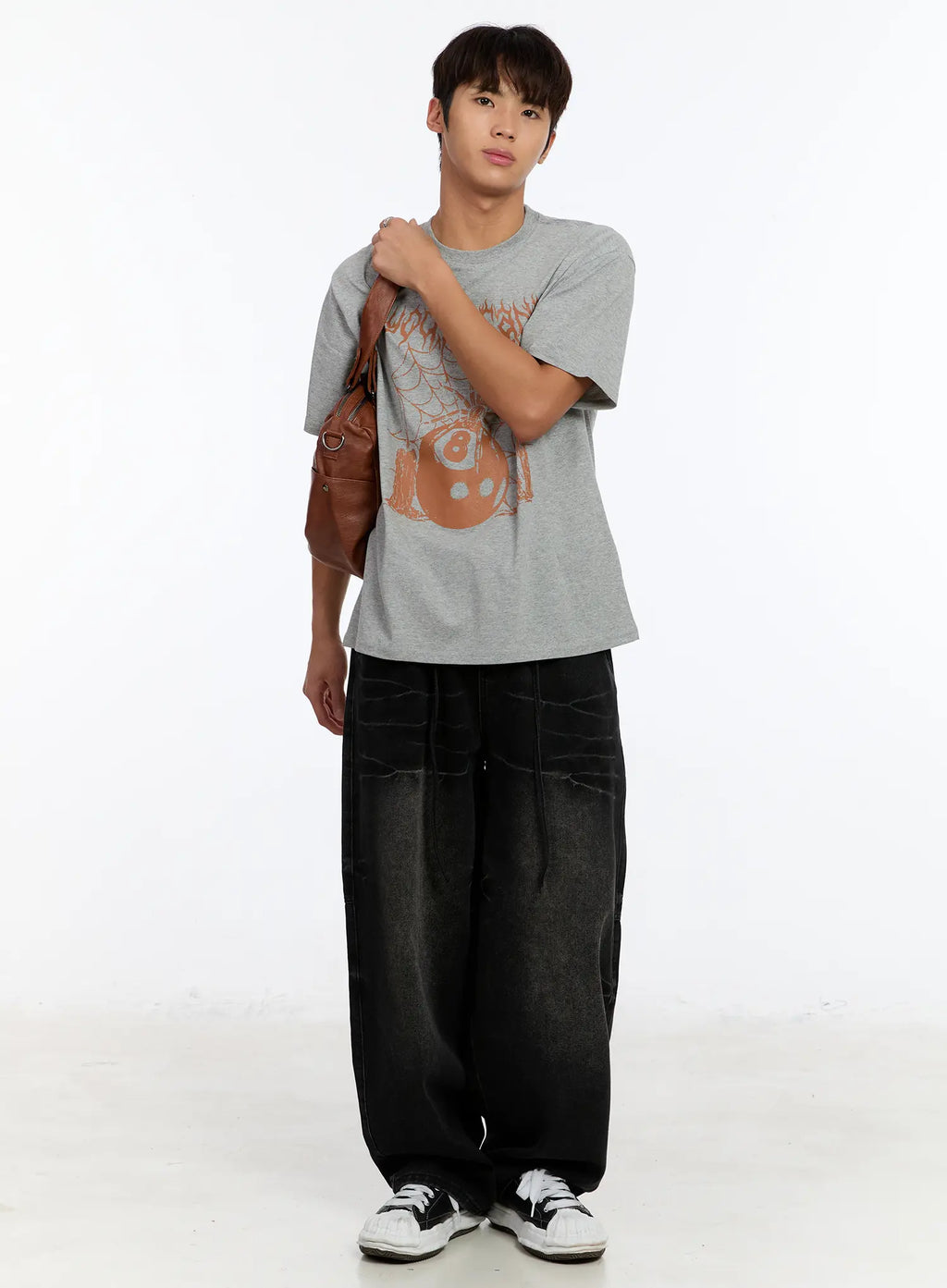 Men's Black Washed Wide Leg Jeans IM530