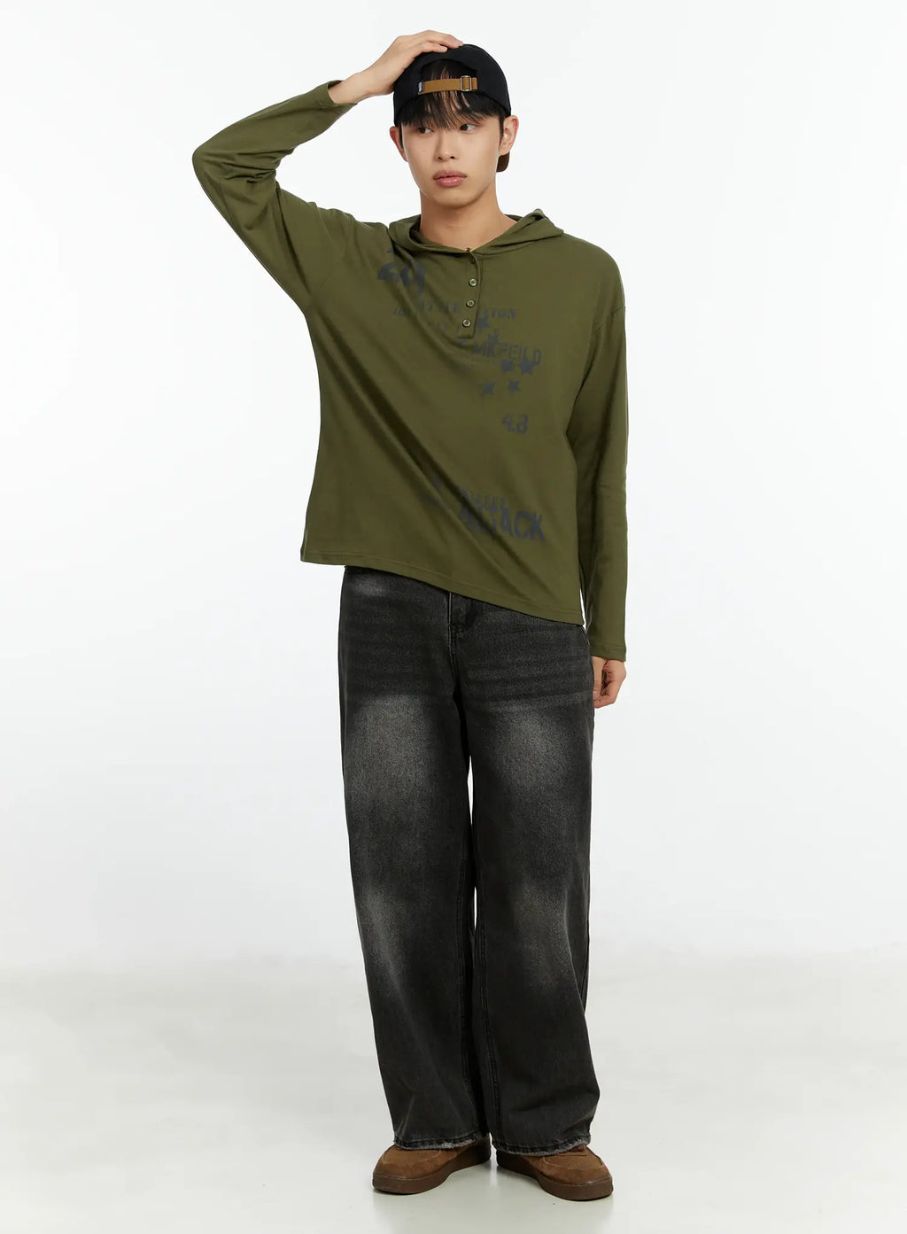 Men's Washed Black Wide Leg Jeans IF511