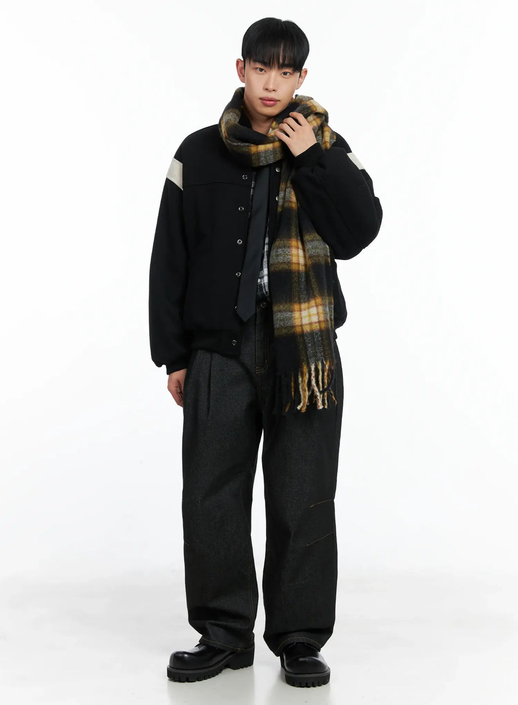 Men's Pintuck Jeans (Black) IN518
