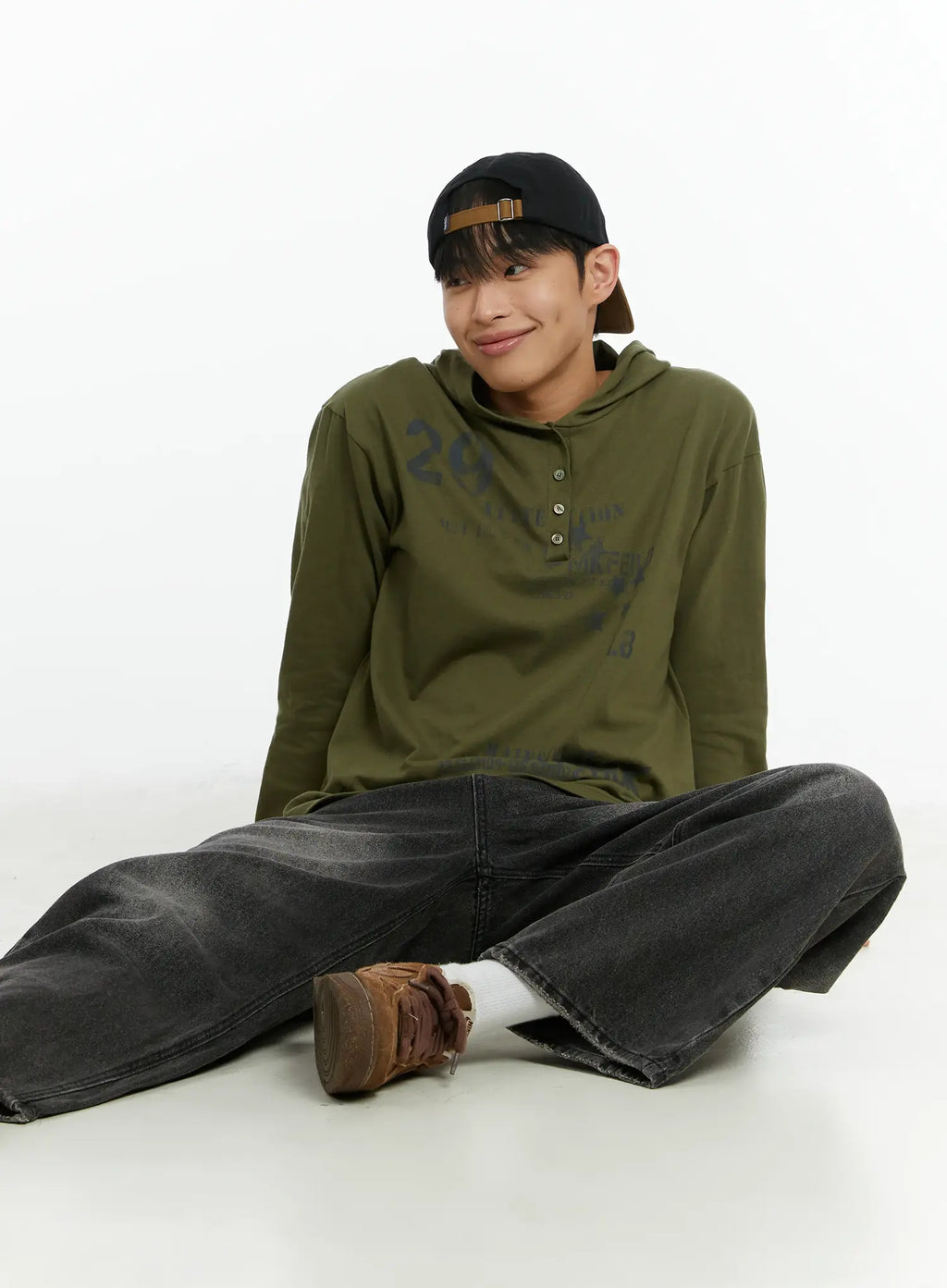 Men's Washed Black Wide Leg Jeans IF511