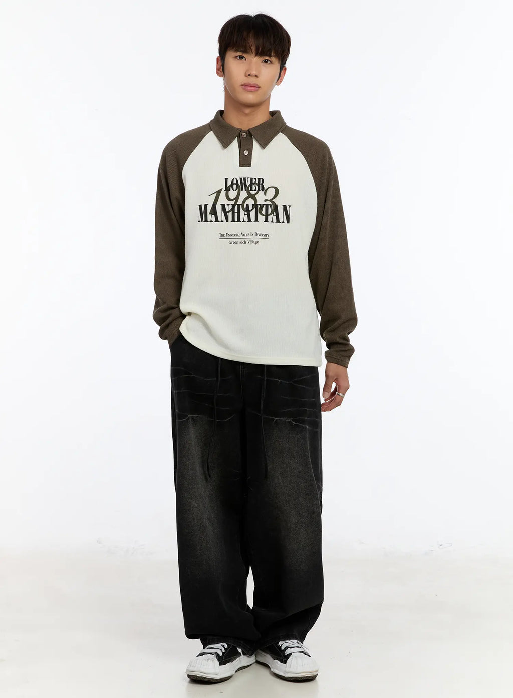 Men's Black Washed Wide Leg Jeans IM530