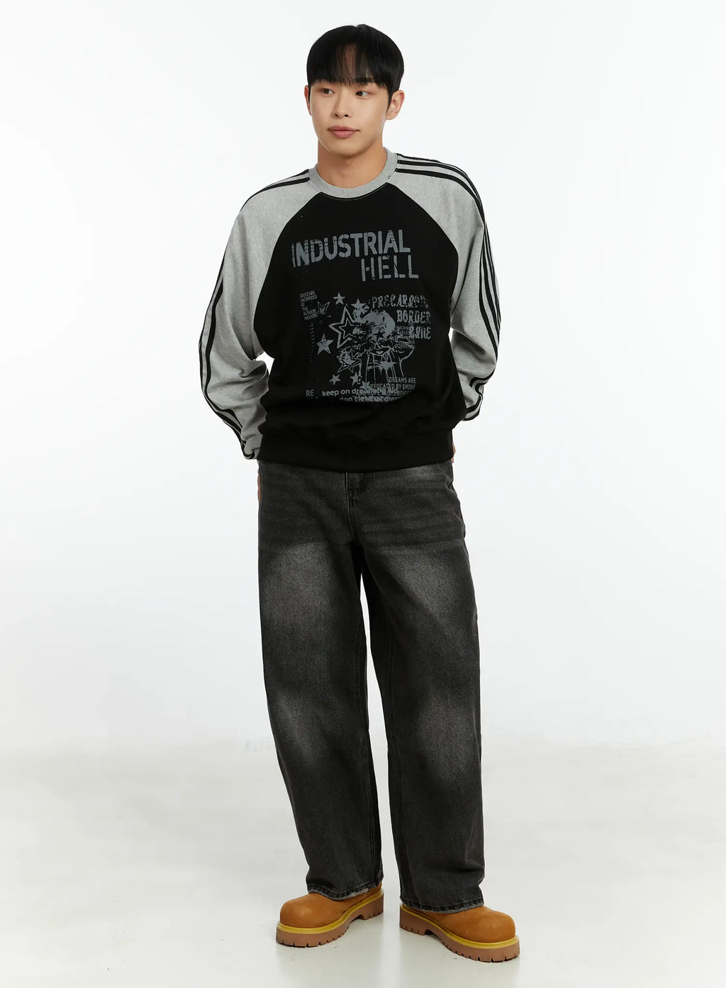 Men's Washed Black Wide Leg Jeans IF511