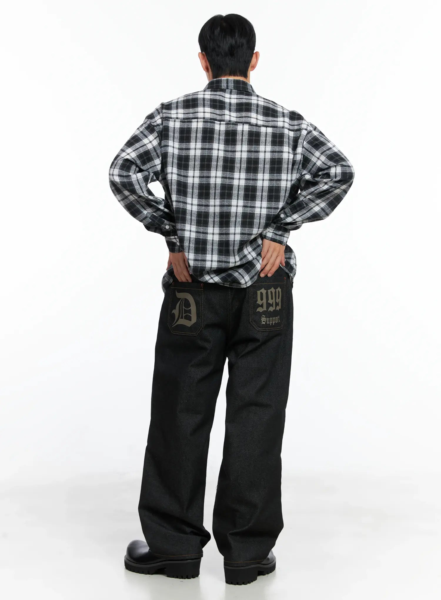 Men's Pintuck Jeans (Black) IN518