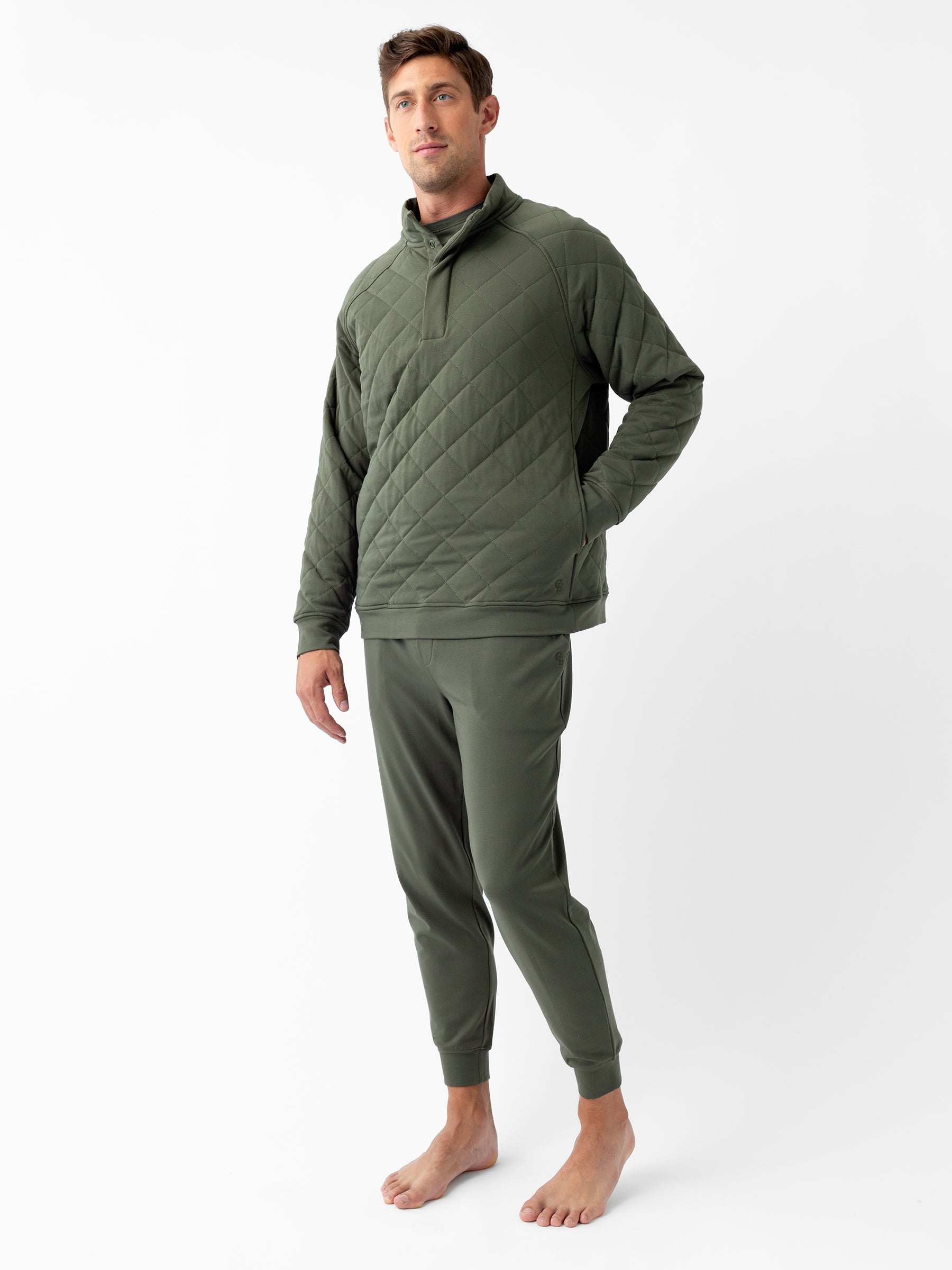 Men's Brushed Bamboo Quilted Snap Pullover - Last Chance