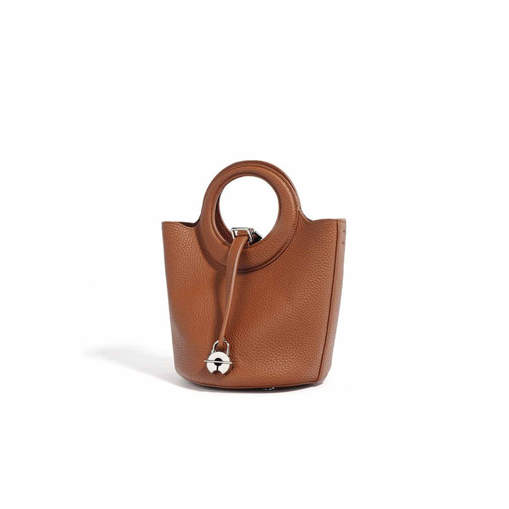 Elegant Duo – Genuine Grained Leather Bag with Cosmetic Pouch and Long Strap
