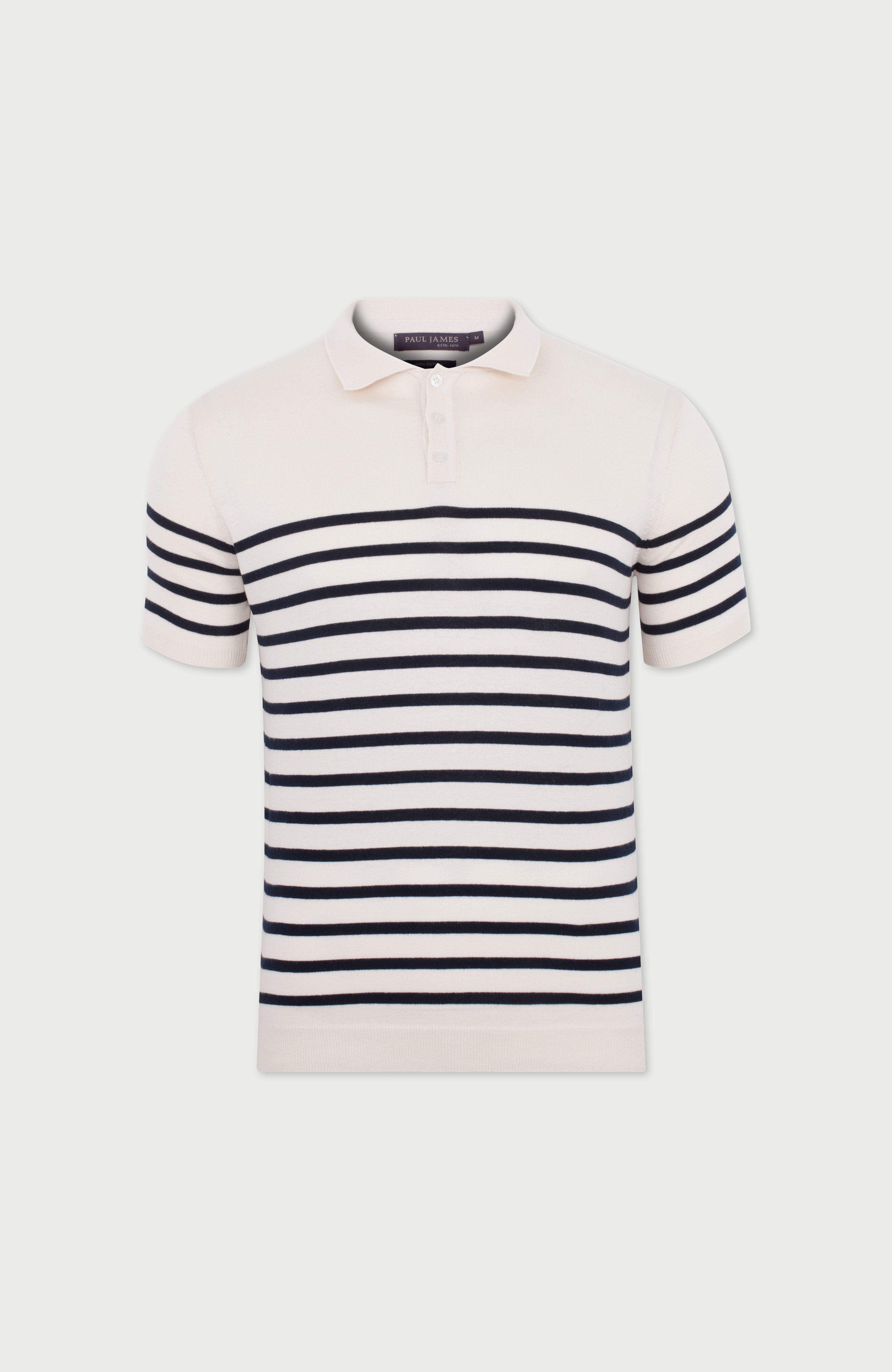 Mens Ultra Fine Cotton Breton Short Sleeve Polo Shirt