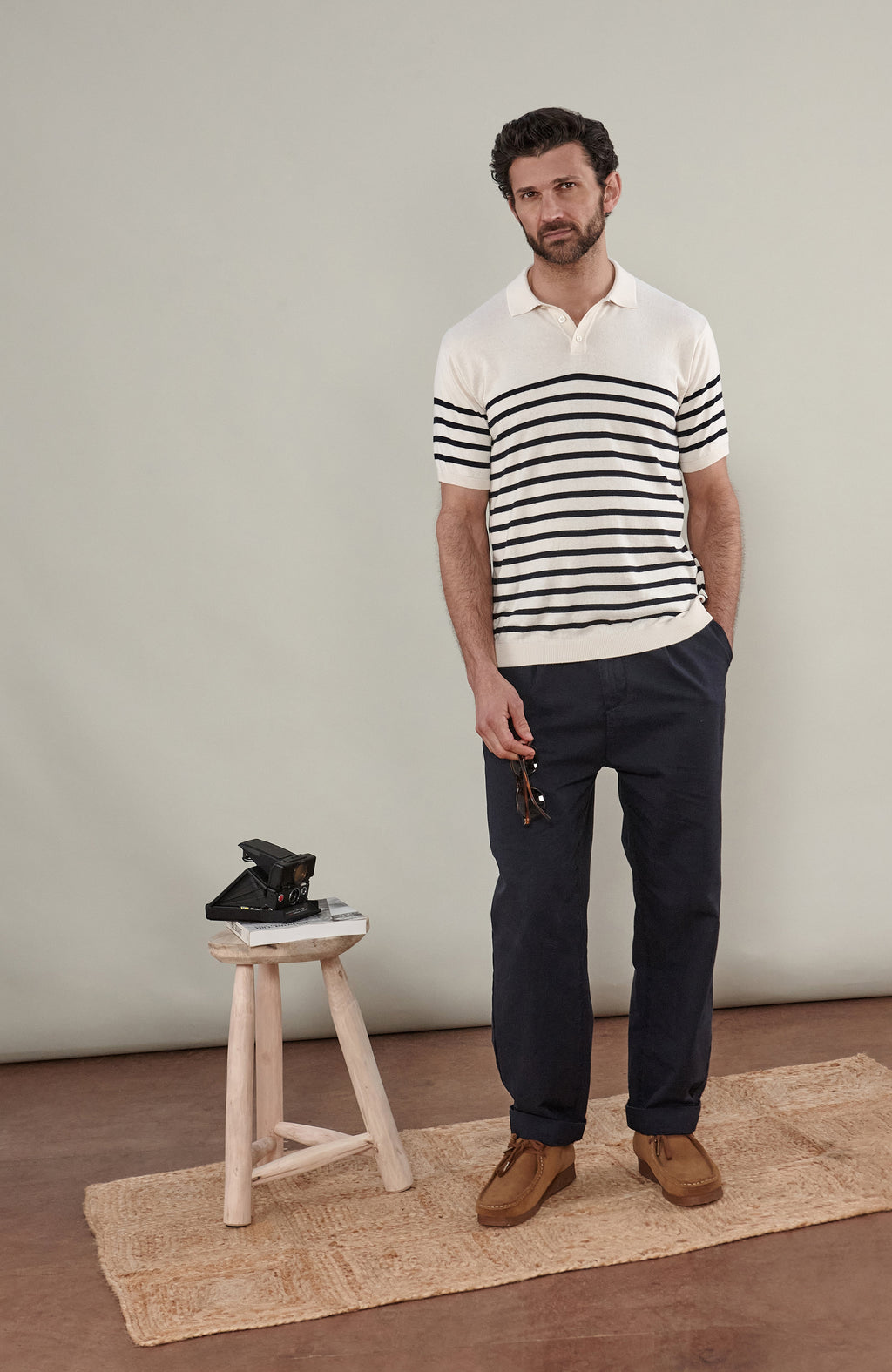 Mens Ultra Fine Cotton Breton Short Sleeve Polo Shirt