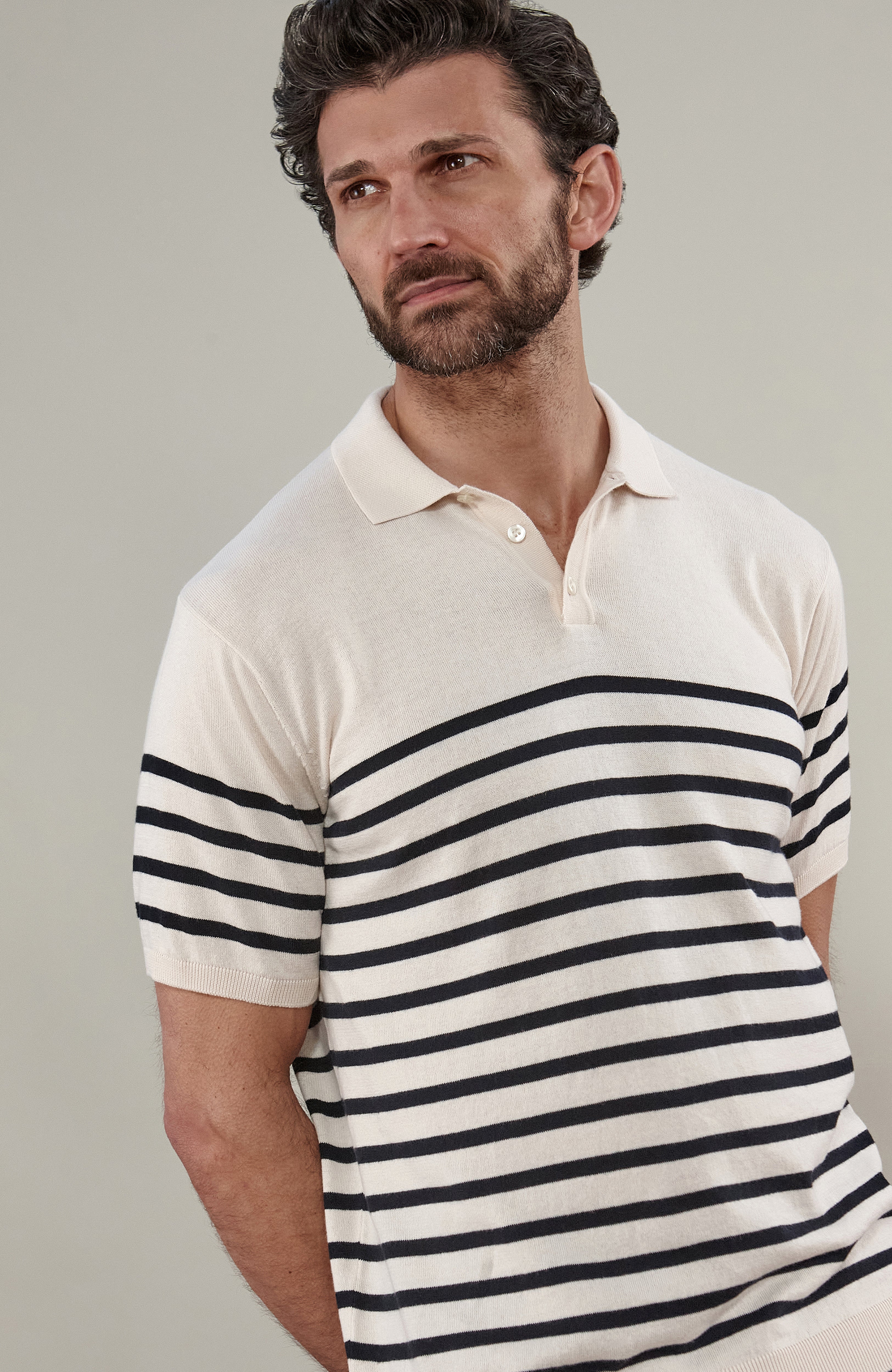 Mens Ultra Fine Cotton Breton Short Sleeve Polo Shirt