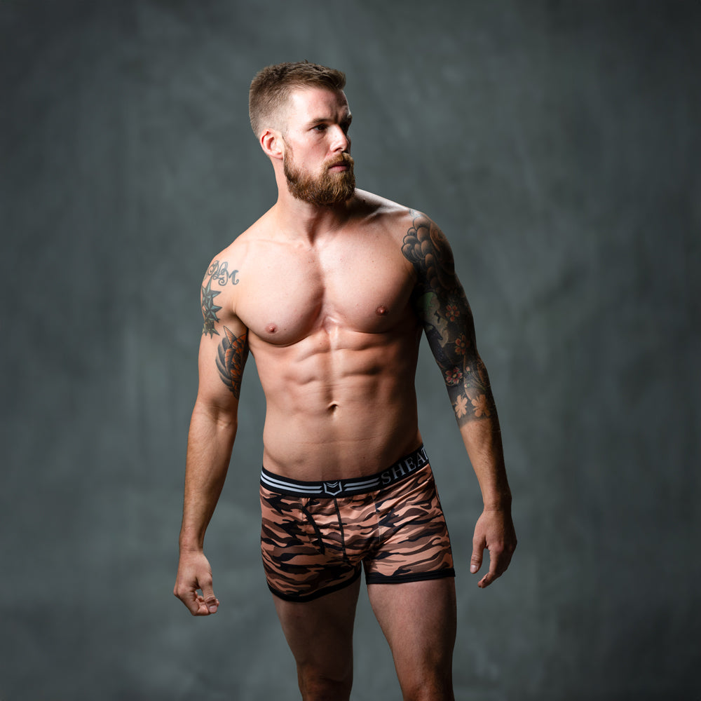 SHEATH 2.1 Polyester Camo Men's Pouch Trunk 3" (4 Pack)