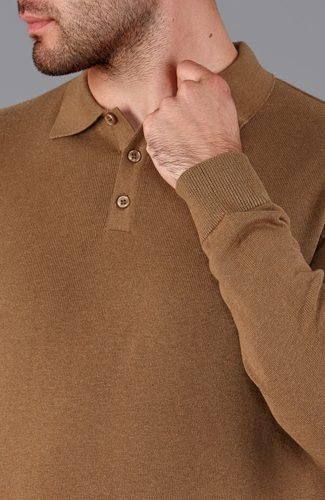 Mens Lightweight Cotton Long Sleeve Knitted Polo Shirt