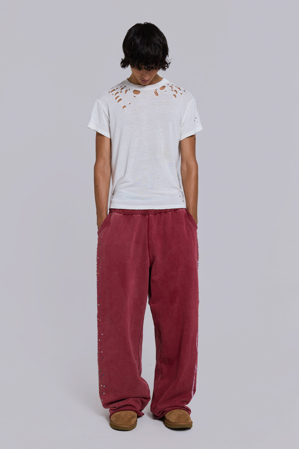 Burgundy Hardcore Jewel Monster Joggers