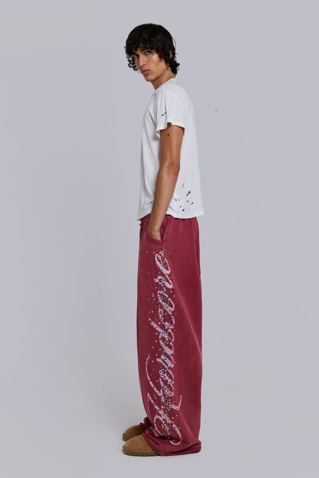 Burgundy Hardcore Jewel Monster Joggers
