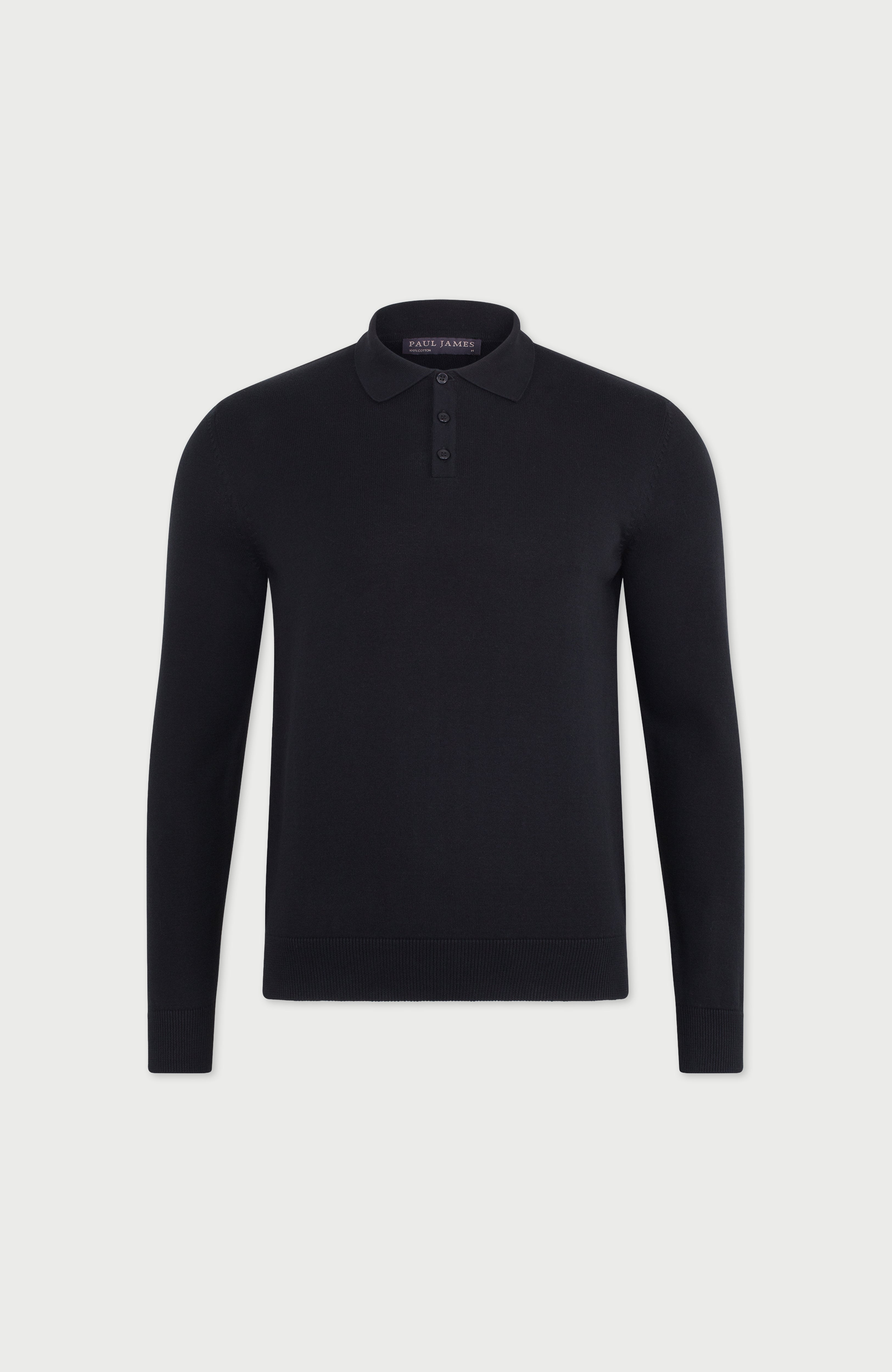 Mens Lightweight Cotton Long Sleeve Knitted Polo Shirt