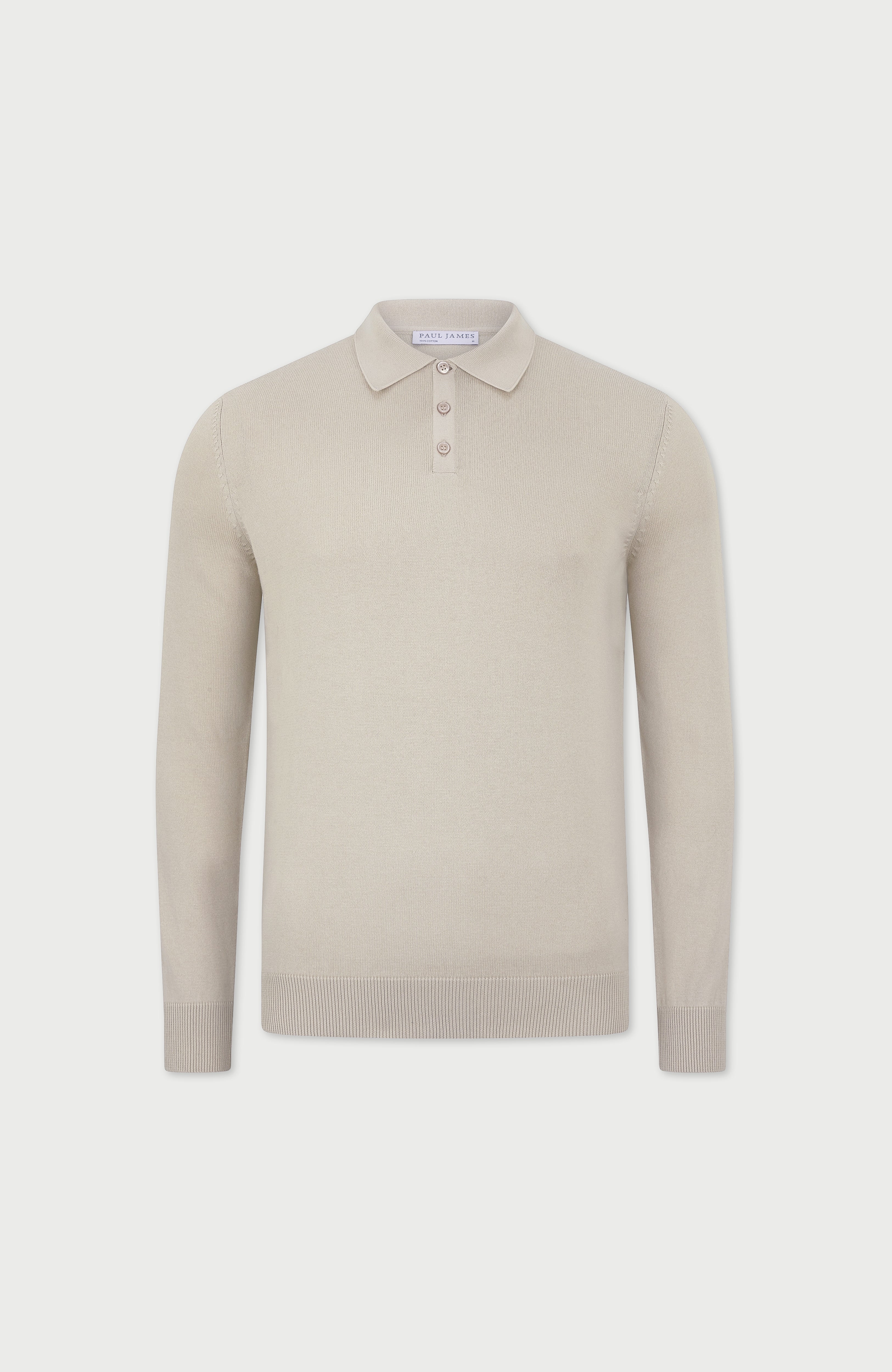 Mens Lightweight Cotton Long Sleeve Knitted Polo Shirt