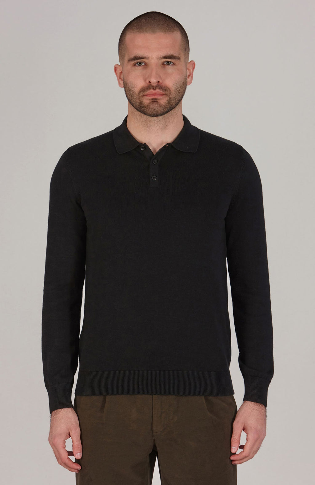 Mens Lightweight Cotton Long Sleeve Knitted Polo Shirt