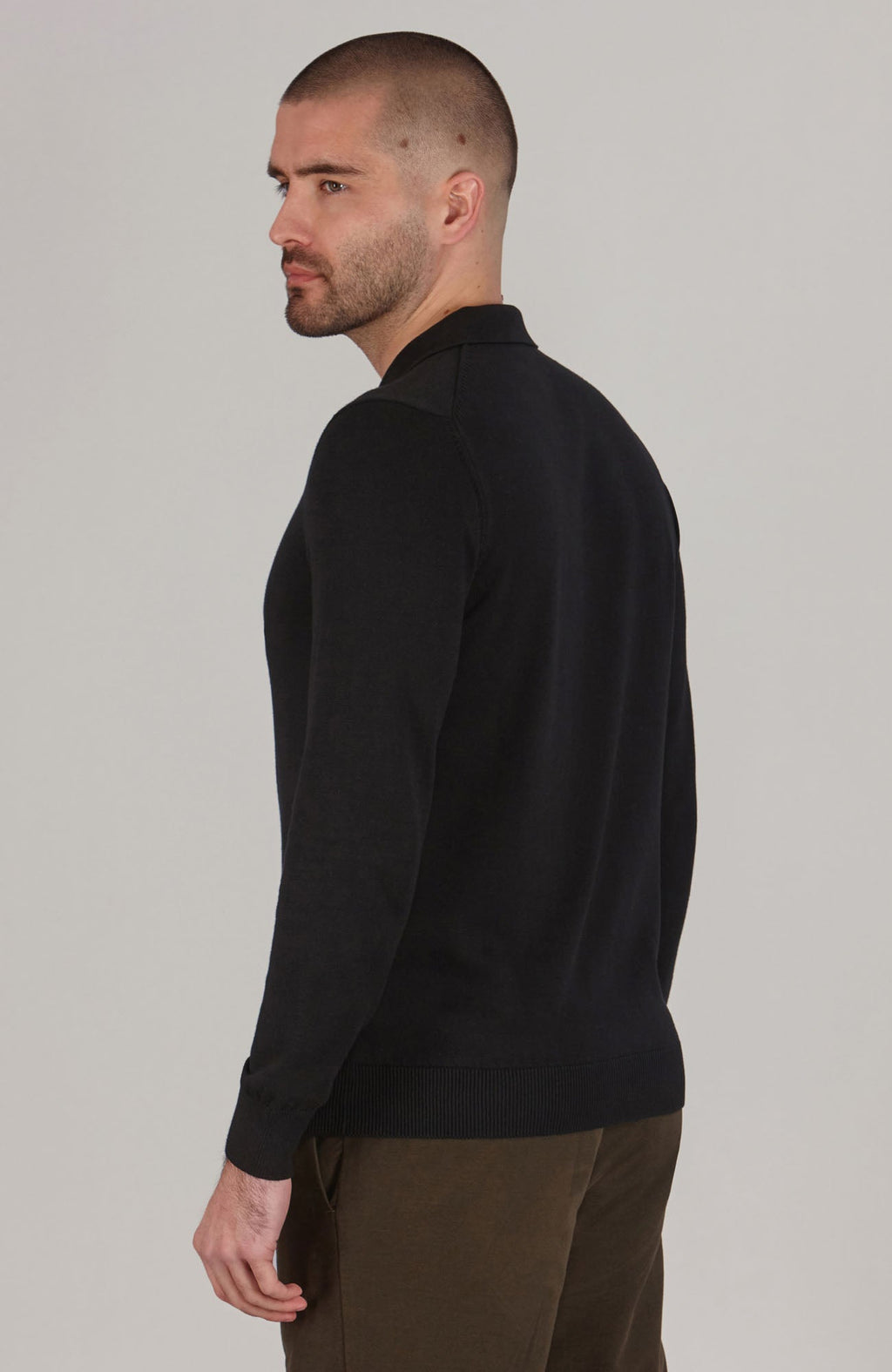Mens Lightweight Cotton Long Sleeve Knitted Polo Shirt