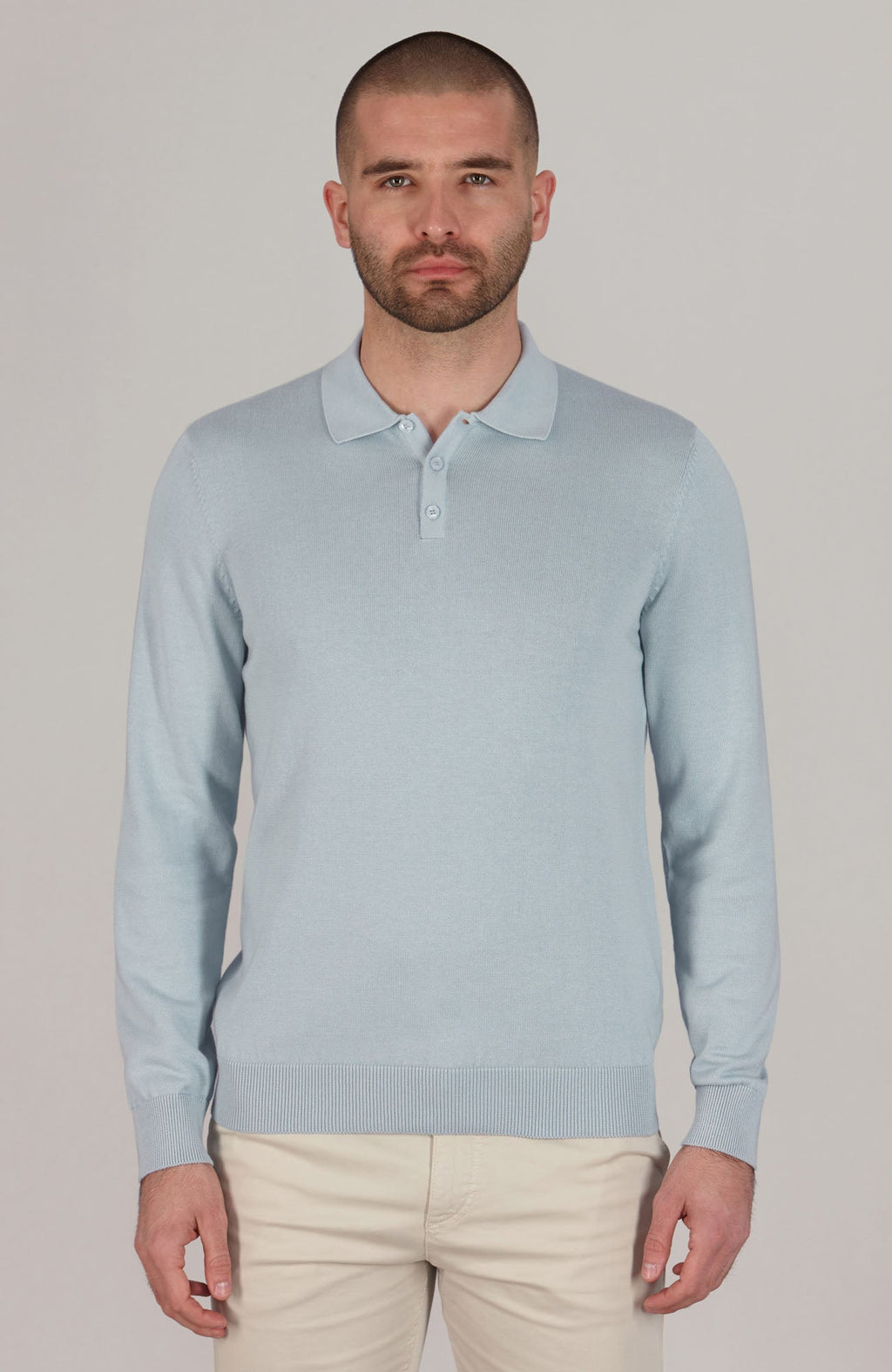 Mens Lightweight Cotton Long Sleeve Knitted Polo Shirt