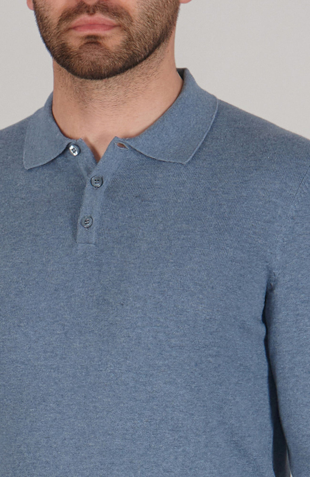 Mens Lightweight Cotton Long Sleeve Knitted Polo Shirt