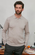 Mens Lightweight Cotton Long Sleeve Knitted Polo Shirt