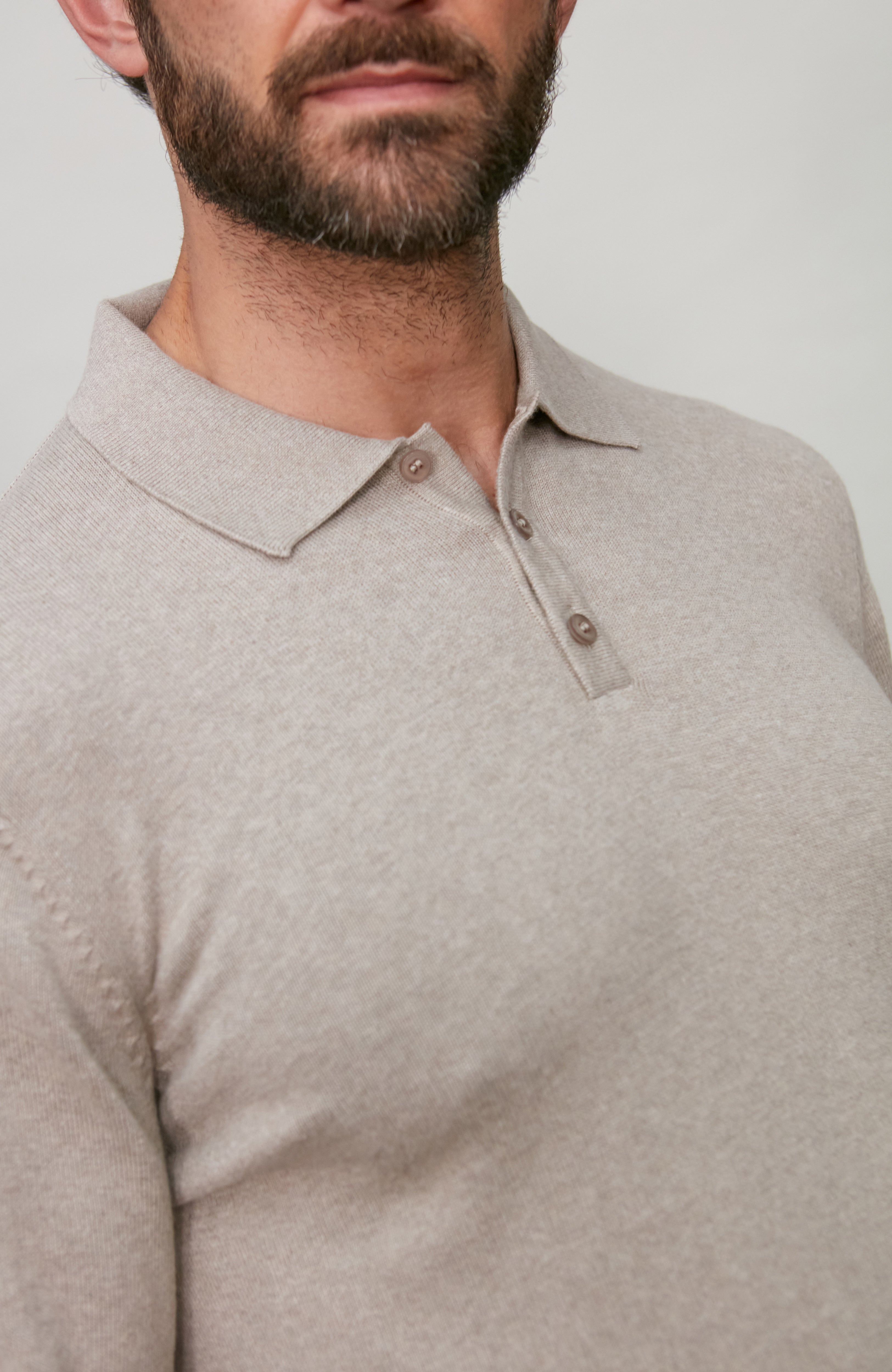 Mens Lightweight Cotton Long Sleeve Knitted Polo Shirt