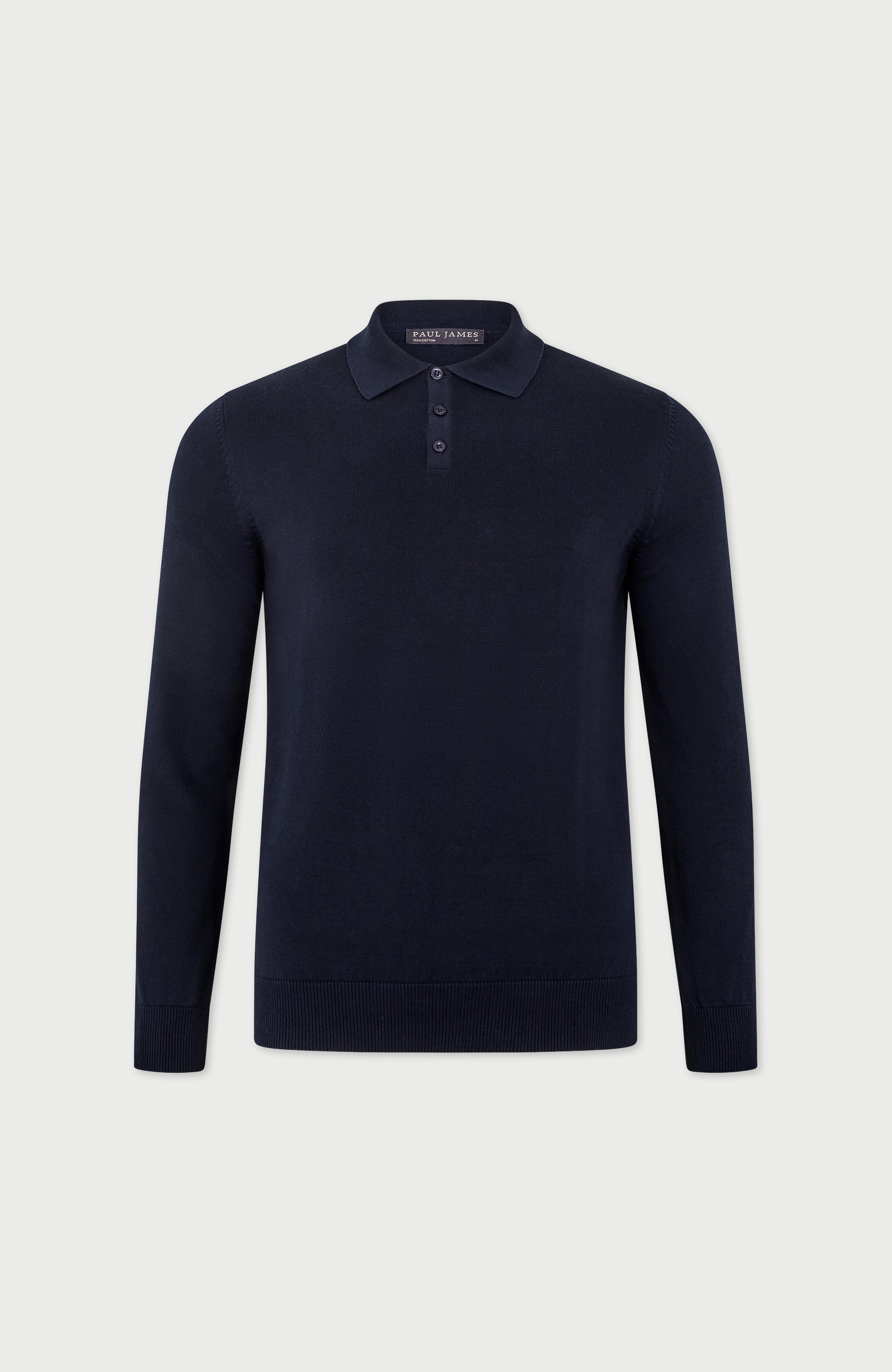 Mens Lightweight Cotton Long Sleeve Knitted Polo Shirt