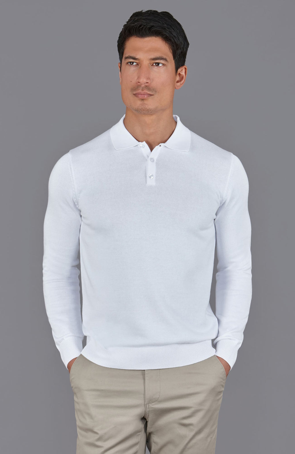 Mens Lightweight Cotton Long Sleeve Knitted Polo Shirt
