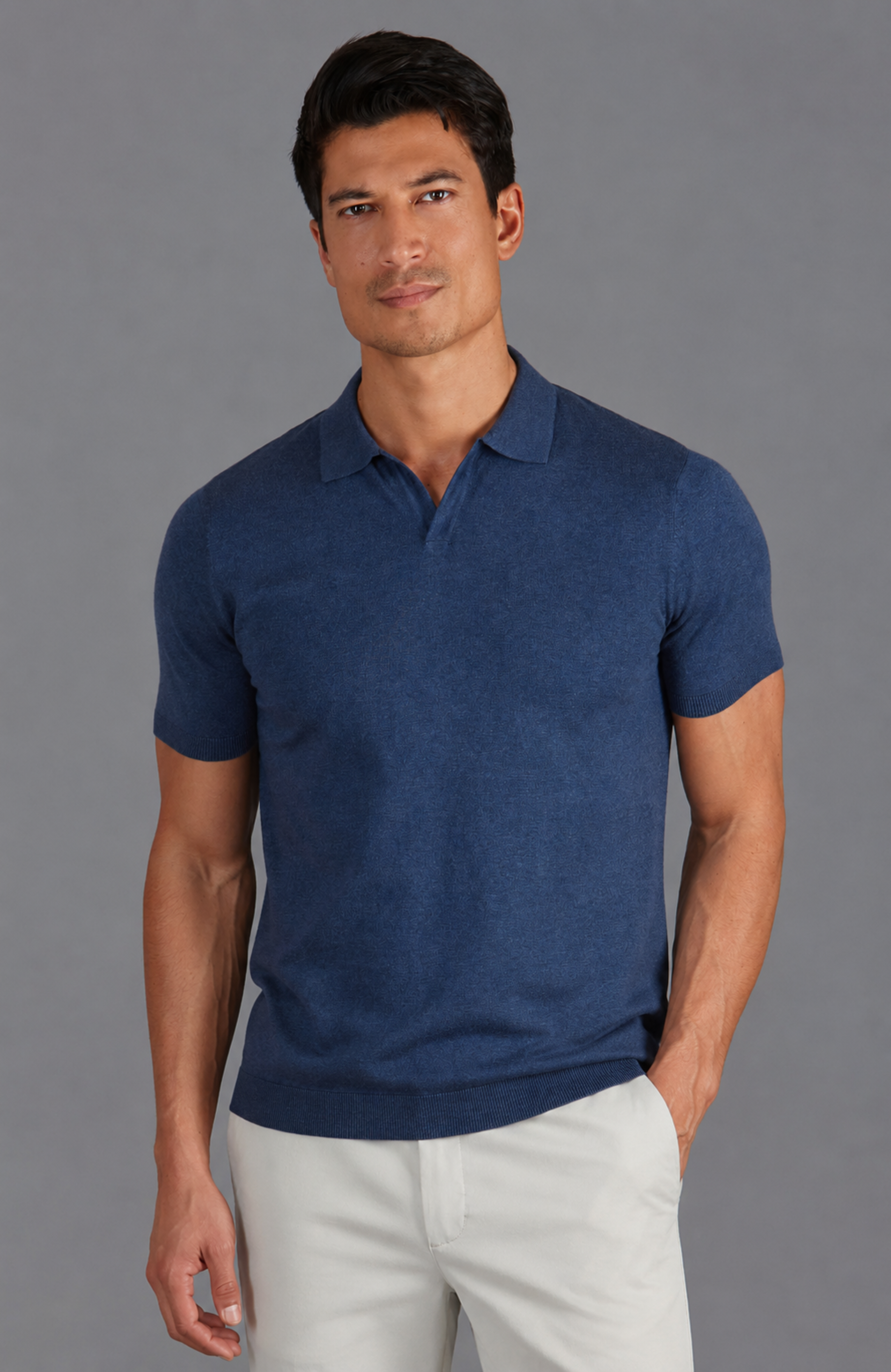 Mens Ultra Fine Cotton Buttonless Polo Shirt