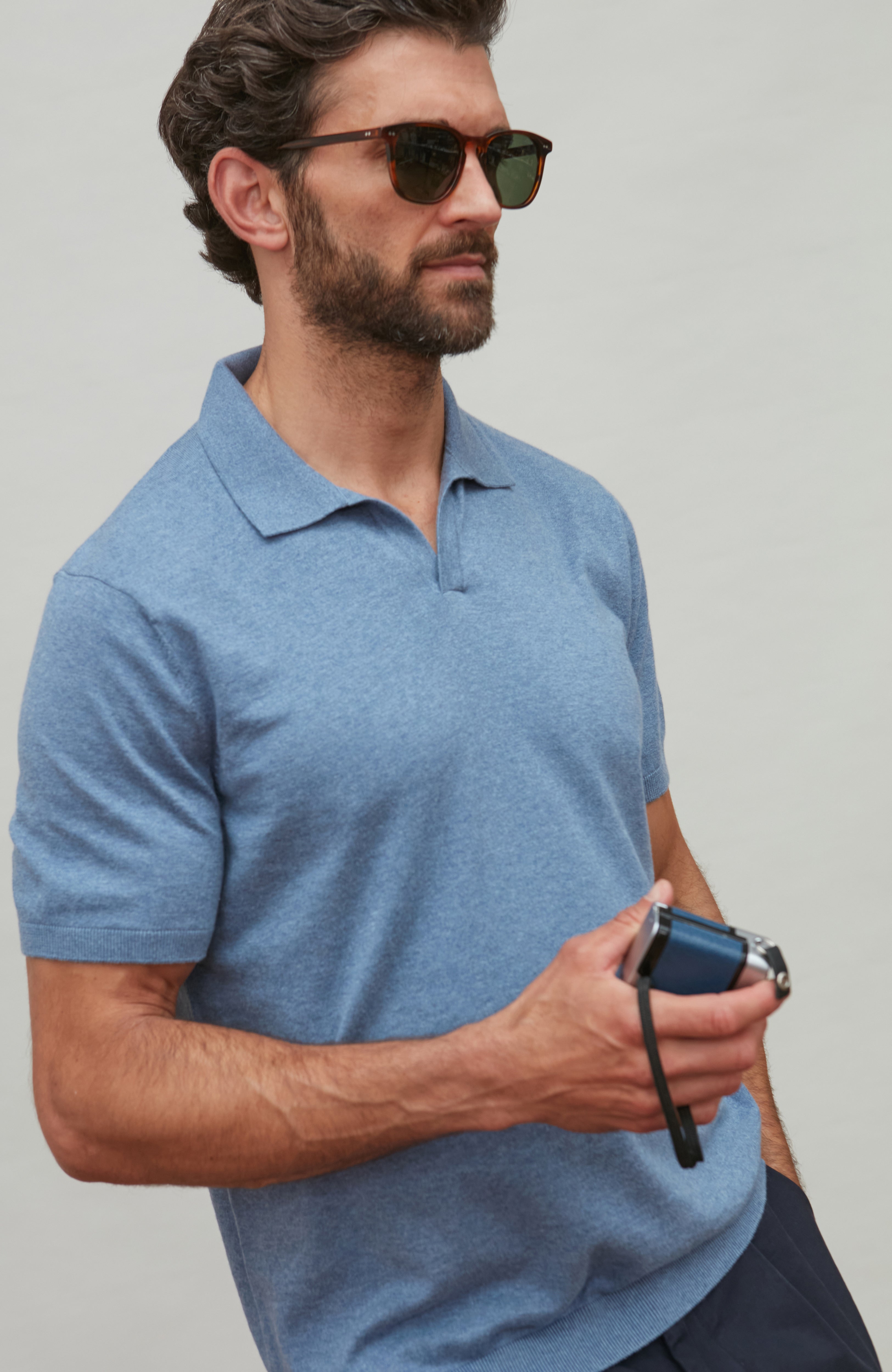 Mens Ultra Fine Cotton Buttonless Polo Shirt