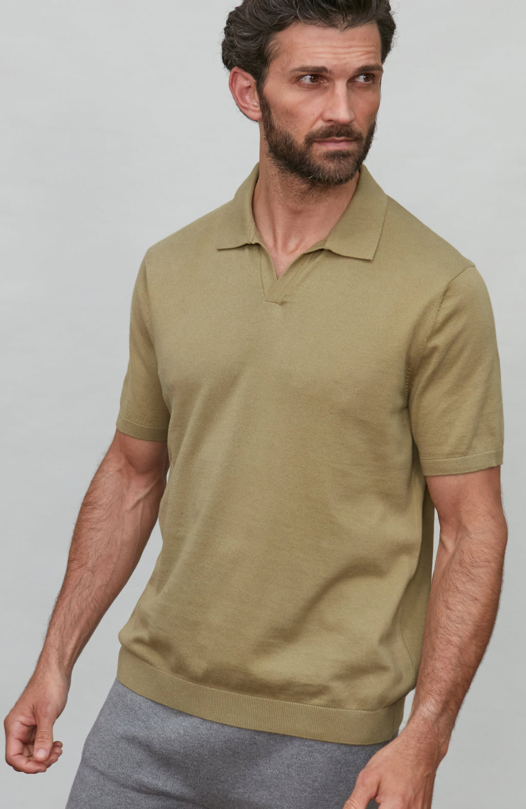 Mens Ultra Fine Cotton Buttonless Polo Shirt