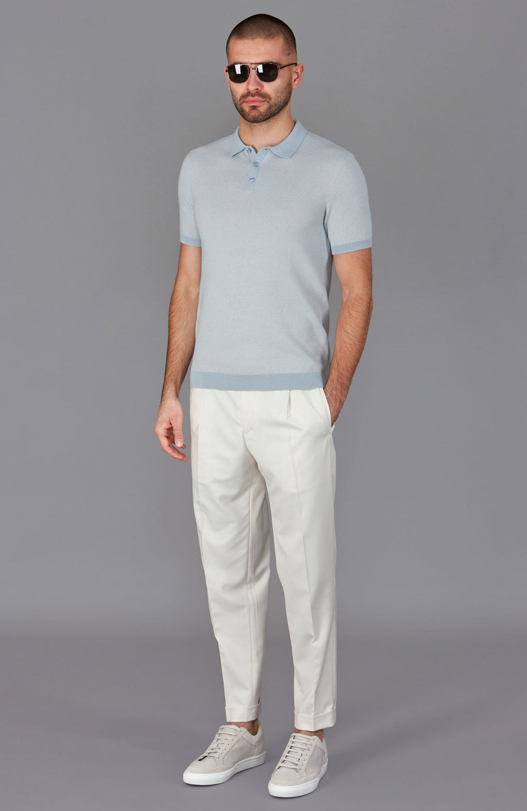 Mens Lightweight Cotton Textured Polo Shirt