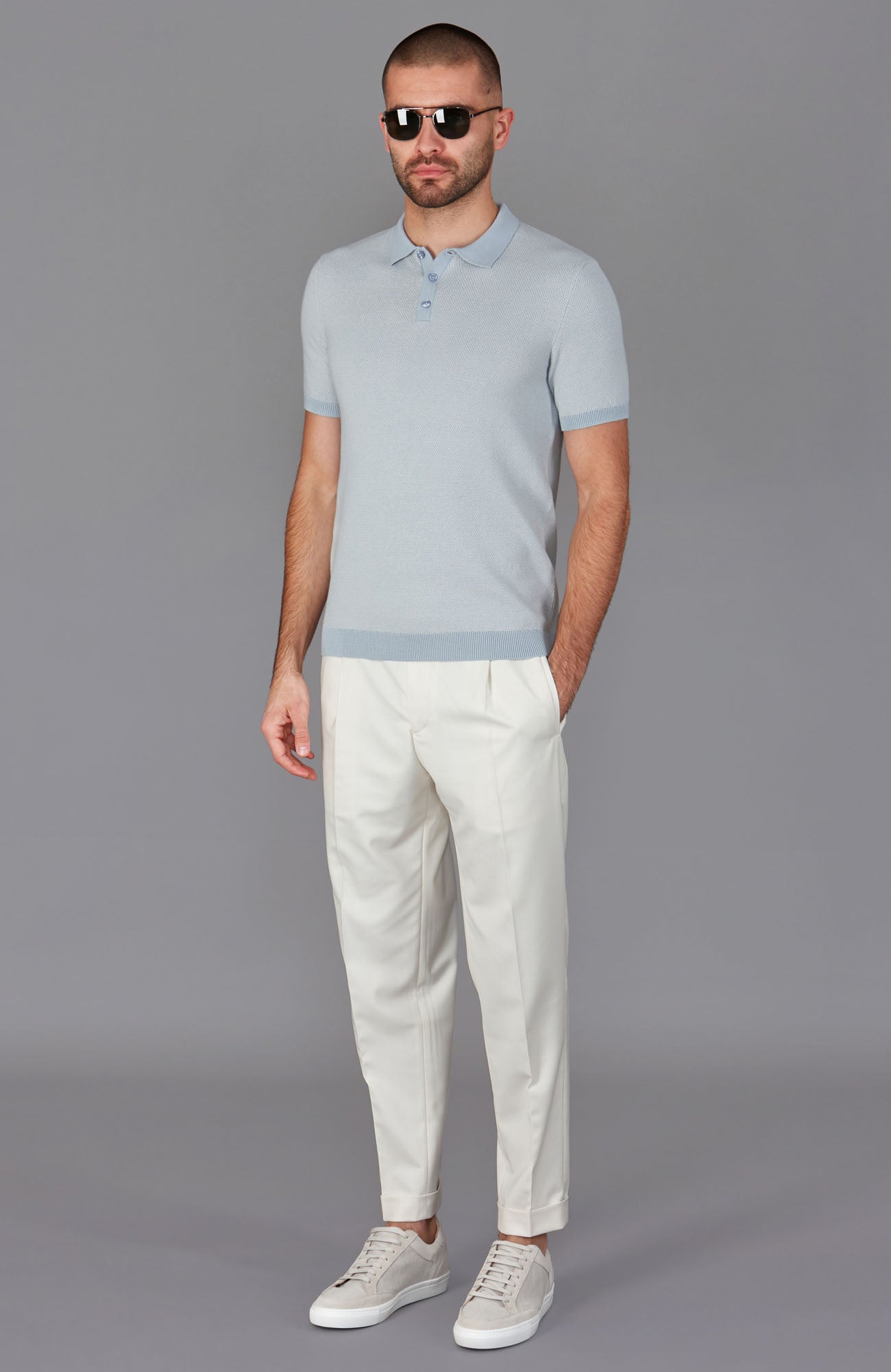 Mens Lightweight Cotton Textured Polo Shirt