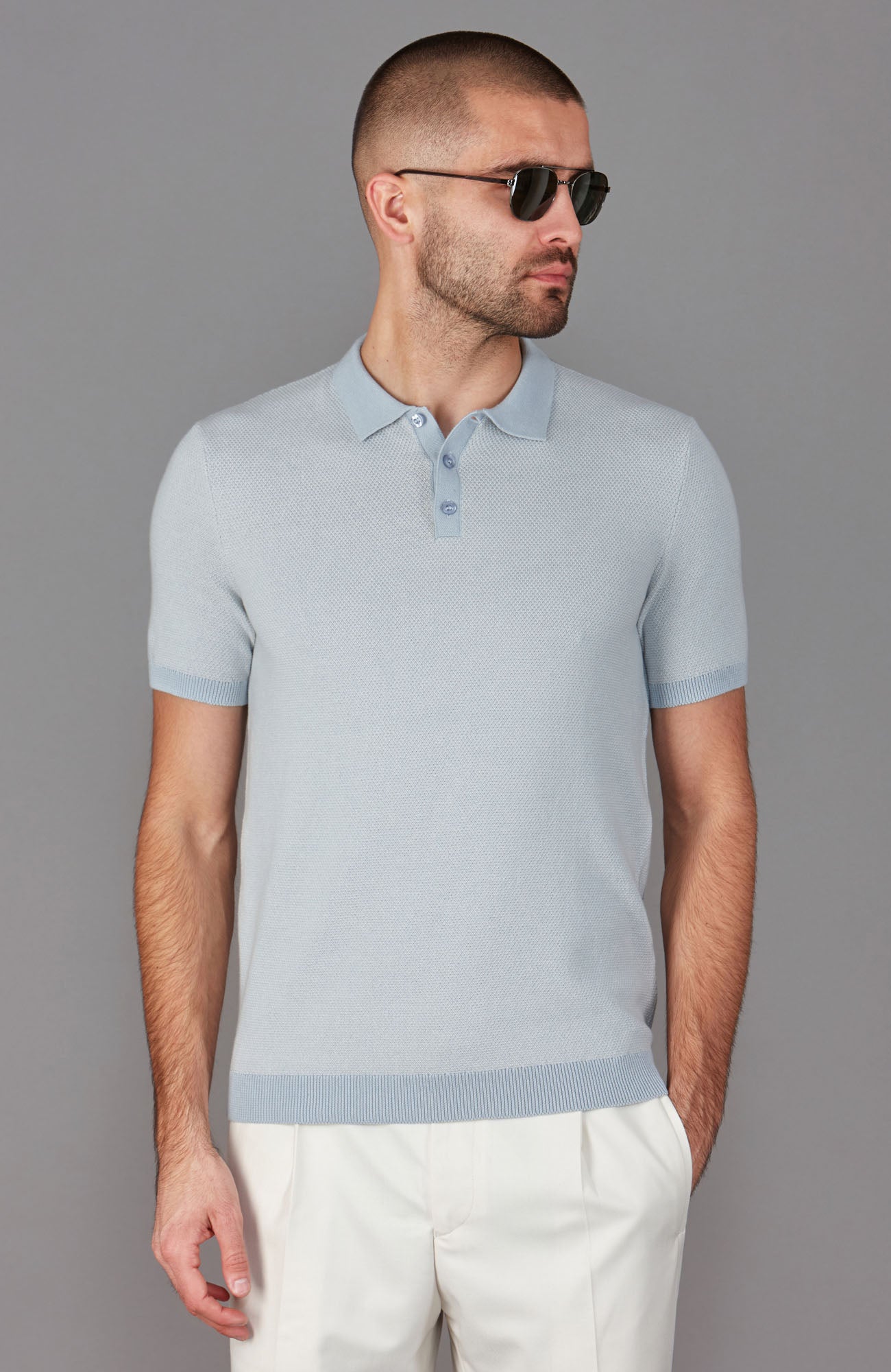 Mens Lightweight Cotton Textured Polo Shirt