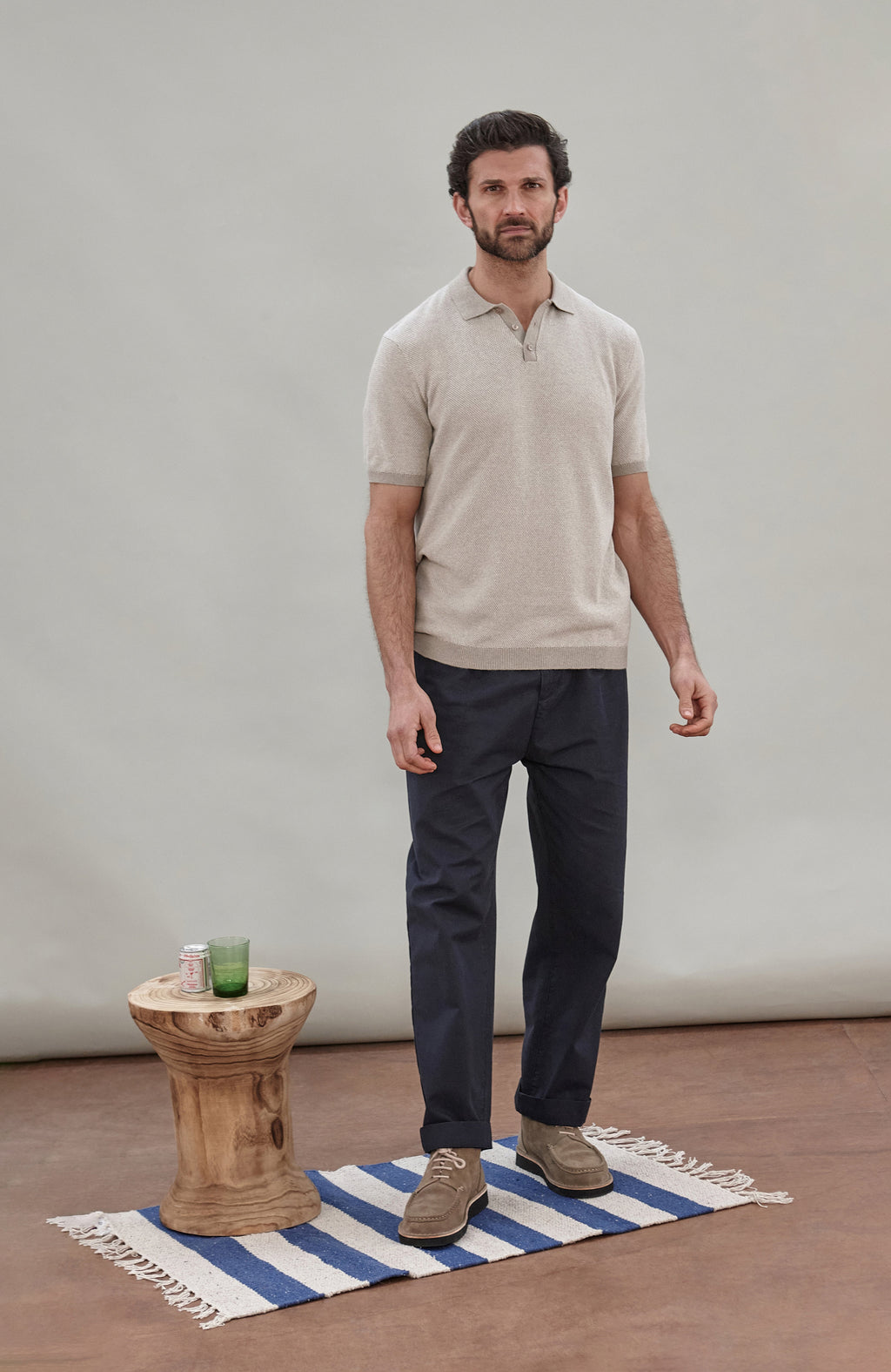 Mens Lightweight Cotton Textured Polo Shirt