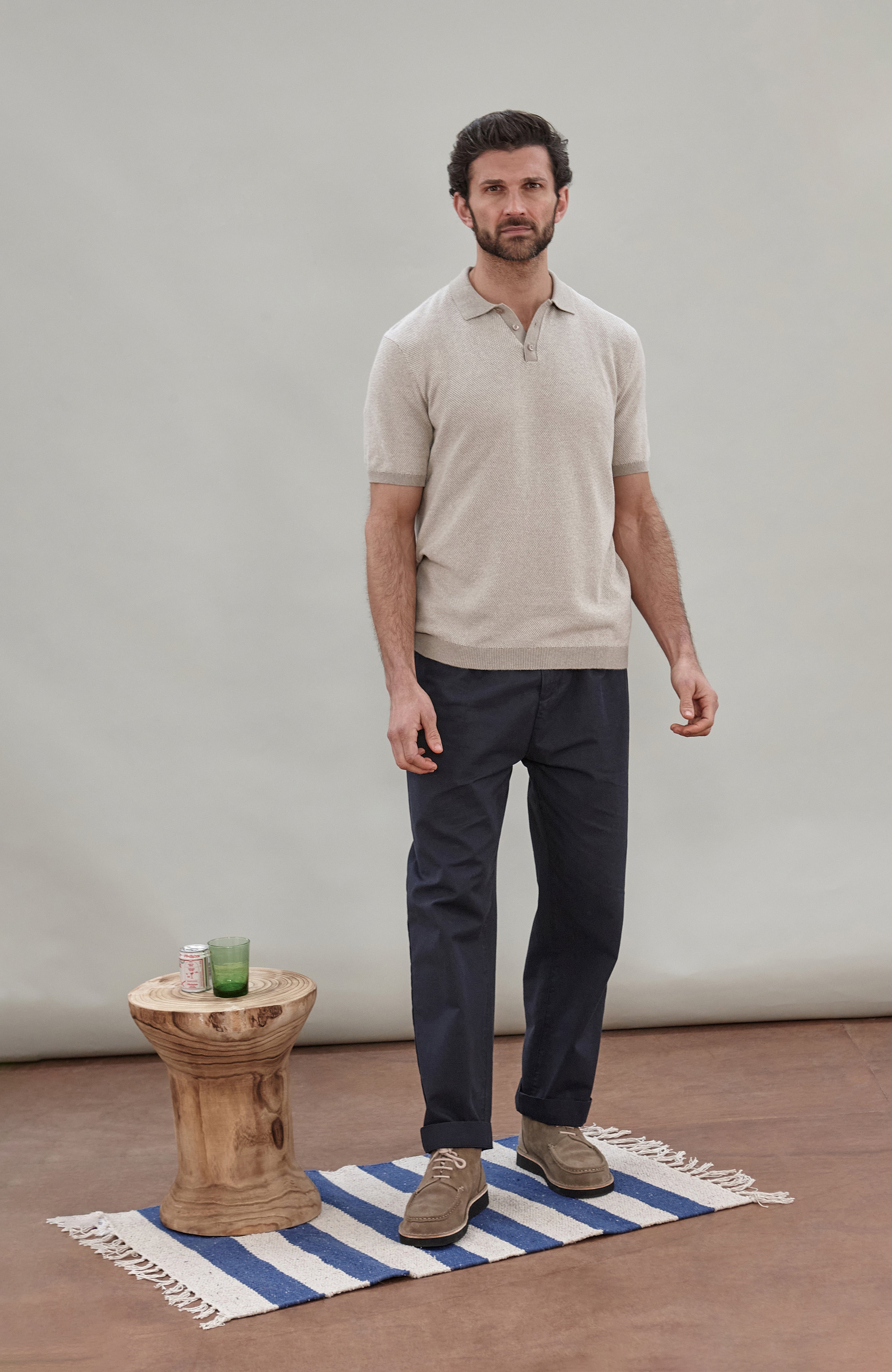 Mens Lightweight Cotton Textured Polo Shirt