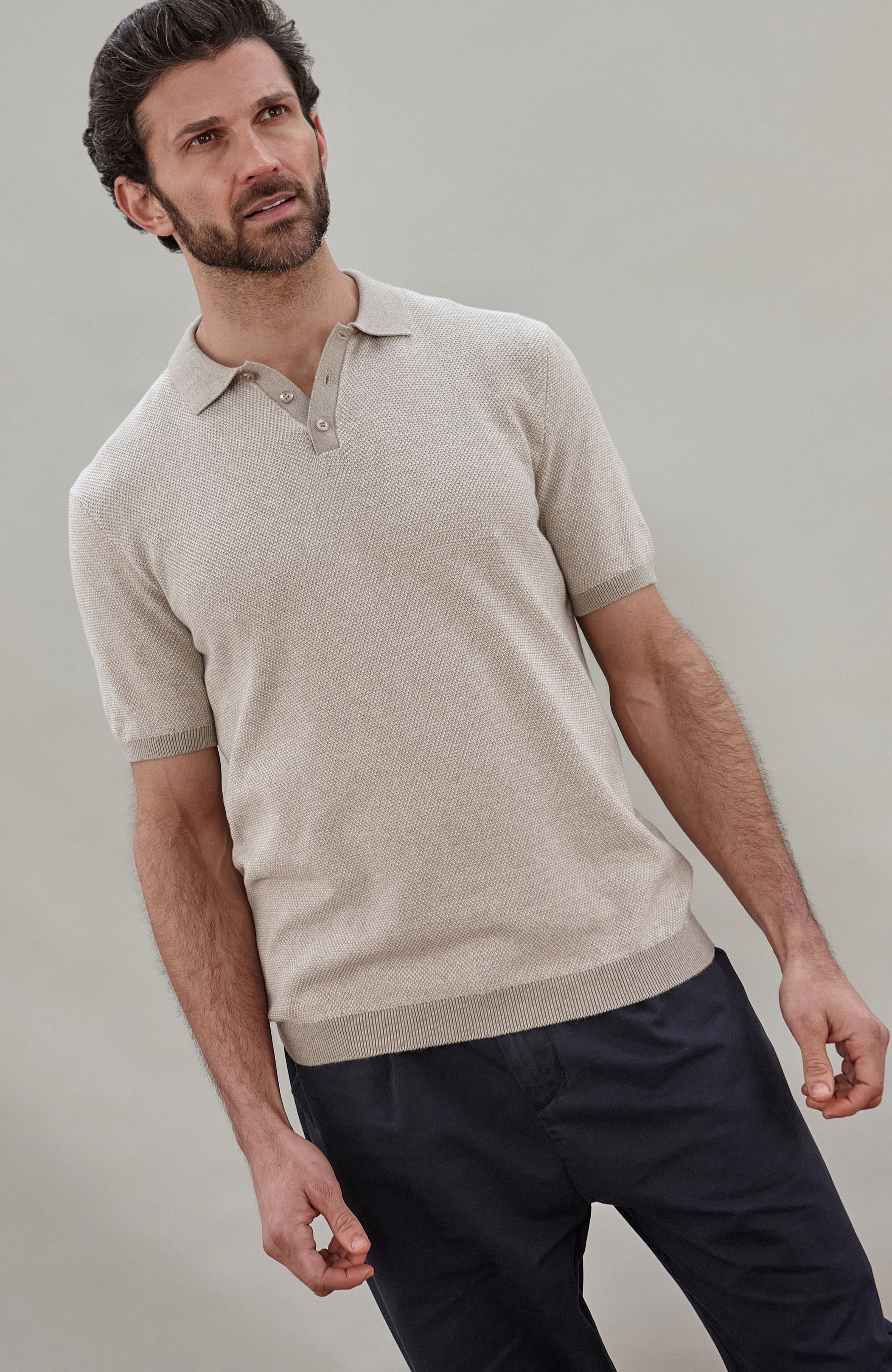 Mens Lightweight Cotton Textured Polo Shirt