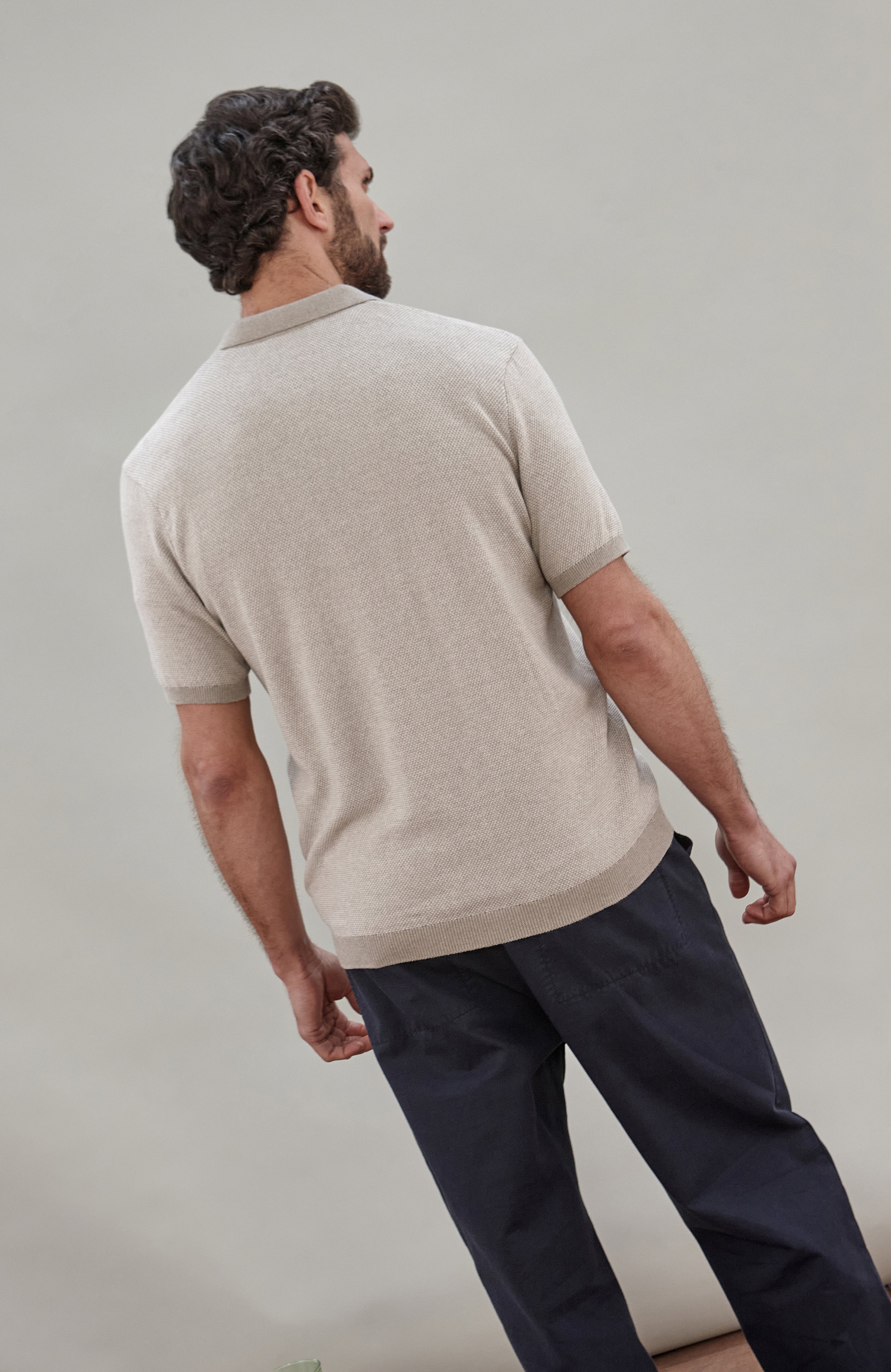 Mens Lightweight Cotton Textured Polo Shirt