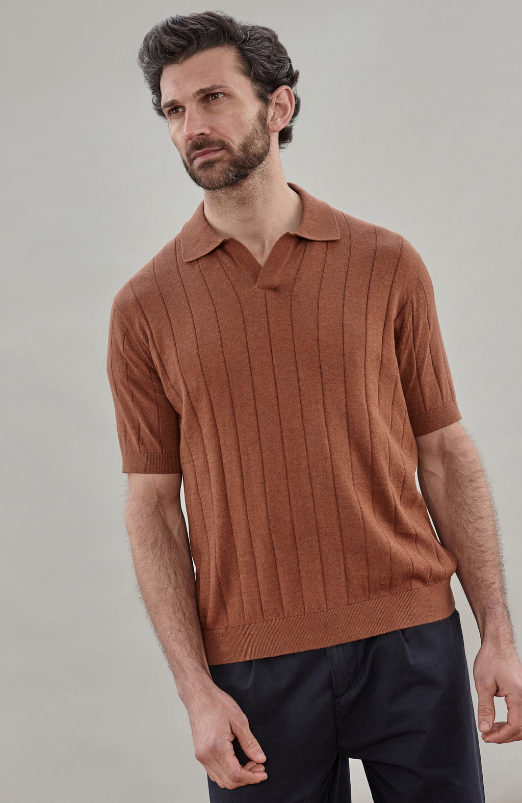 Mens Ultra Fine Cotton Selection Knit Buttonless Polo Shirt