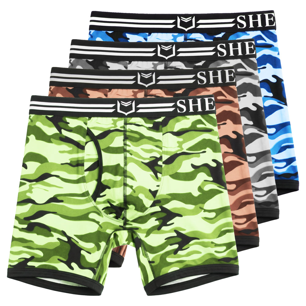SHEATH 4.0 Polyester Camo Men's Pouch Boxer Brief 5" (4 Pack)