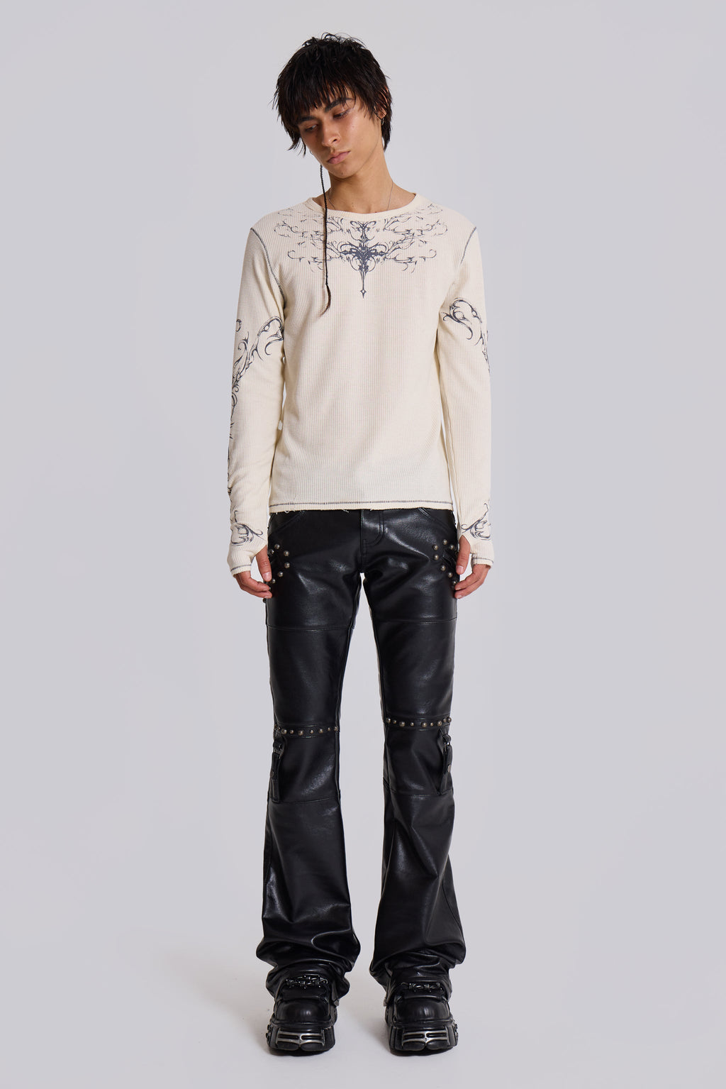 Black Carbon Studded Drift Bootcut Pants