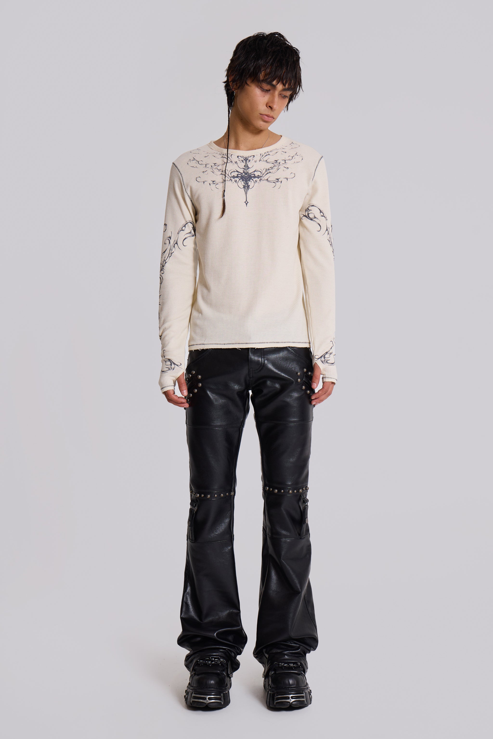 Black Carbon Studded Drift Bootcut Pants