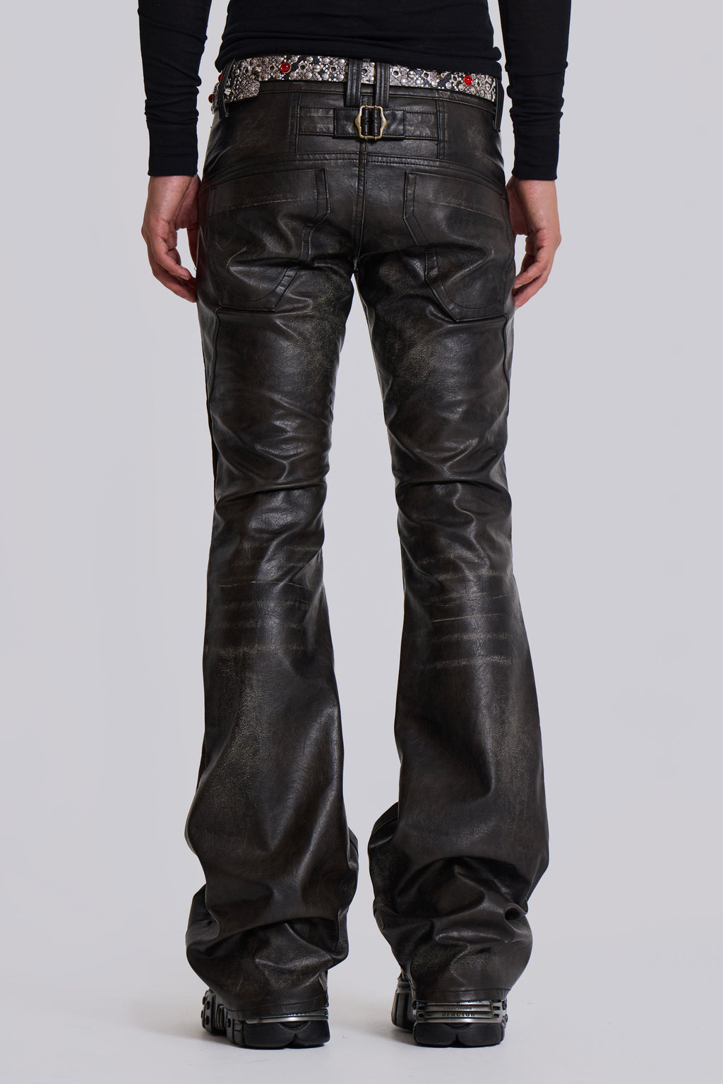 Washed Black PU Drift Bootcut Jeans