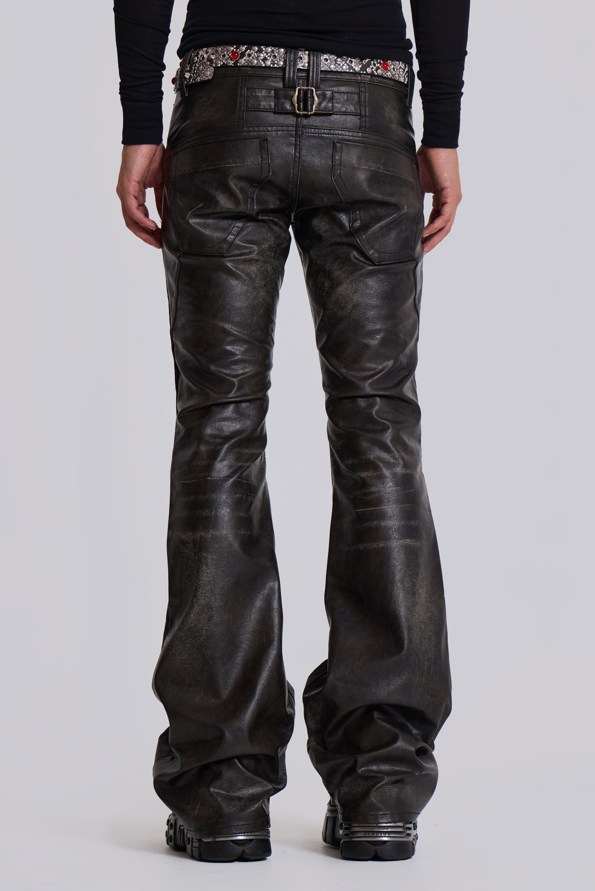Washed Black PU Drift Bootcut Jeans