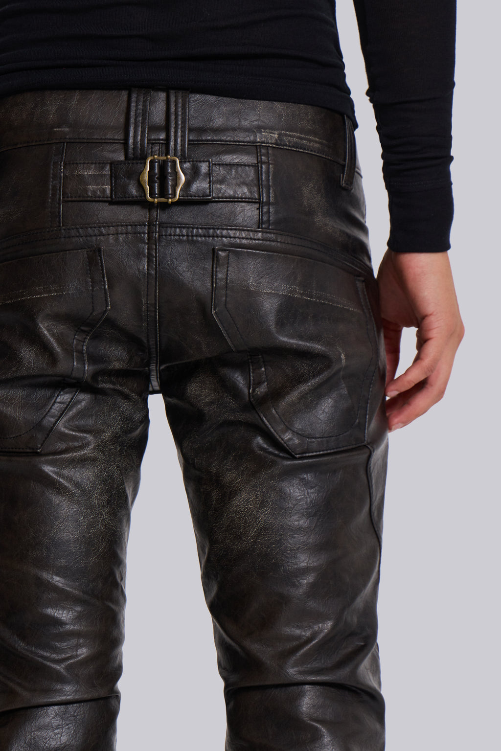 Washed Black PU Drift Bootcut Jeans