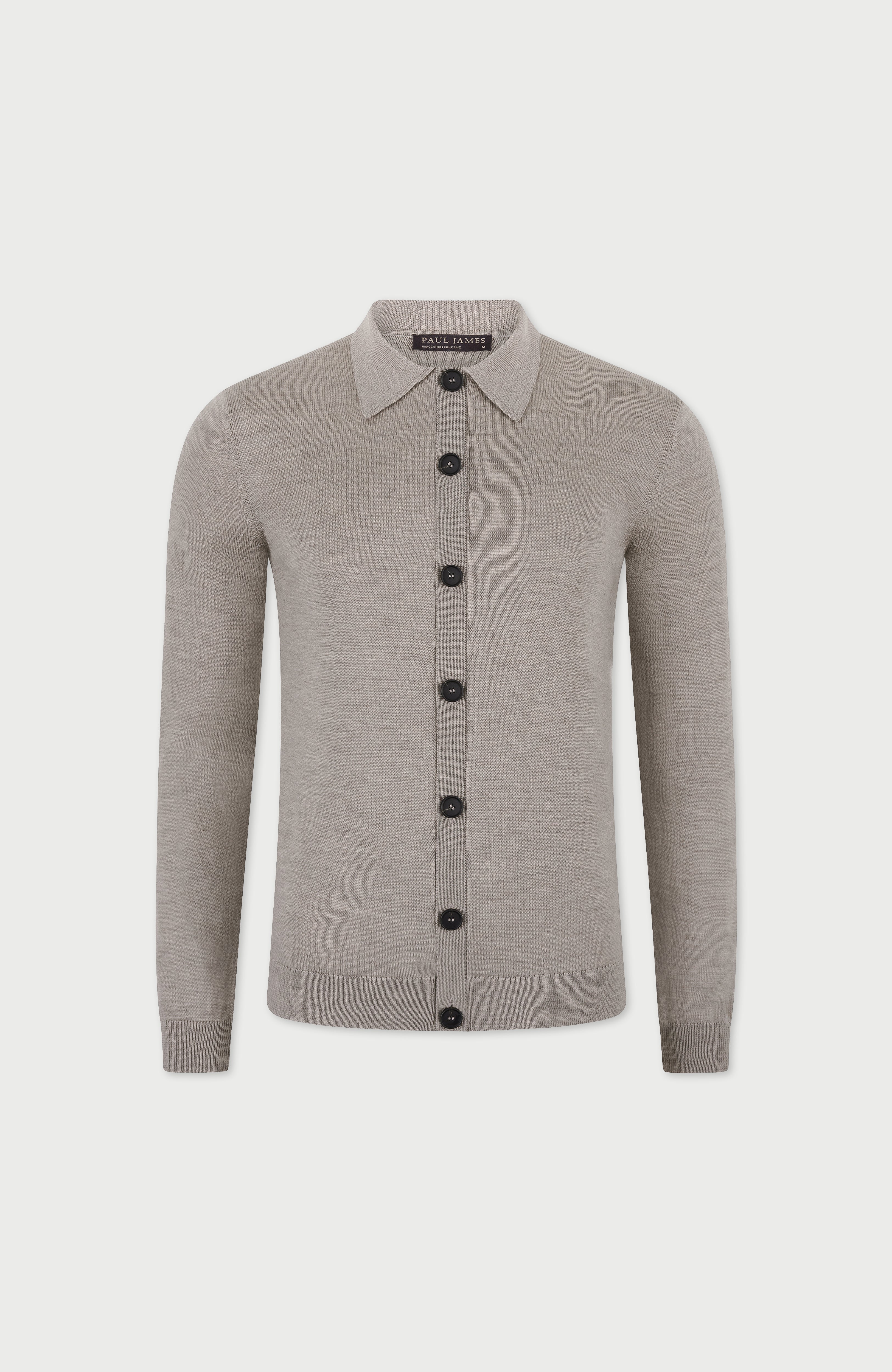 Mens Extra Fine Merino Wool Polo Cardigan