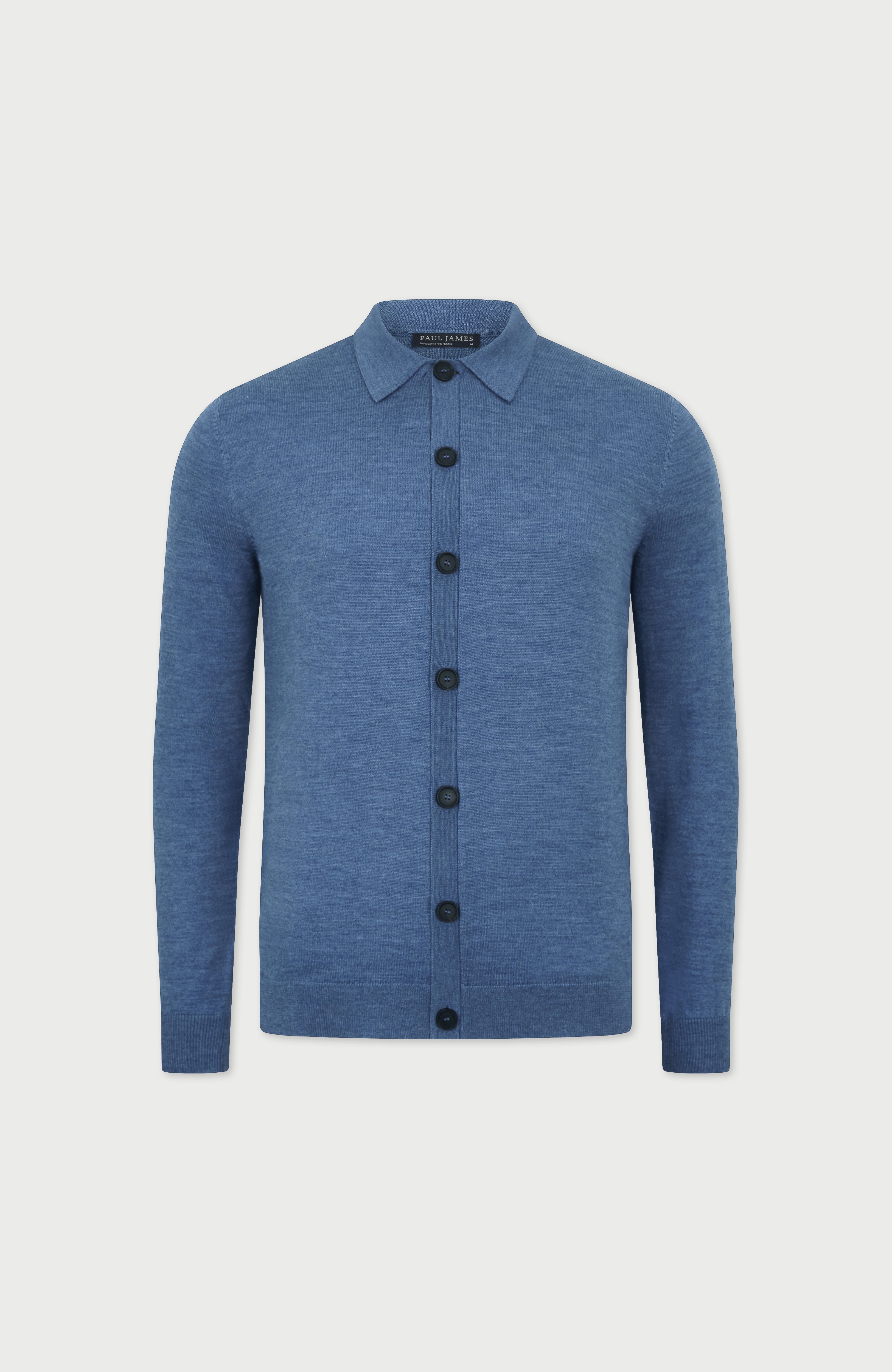 Mens Extra Fine Merino Wool Polo Cardigan