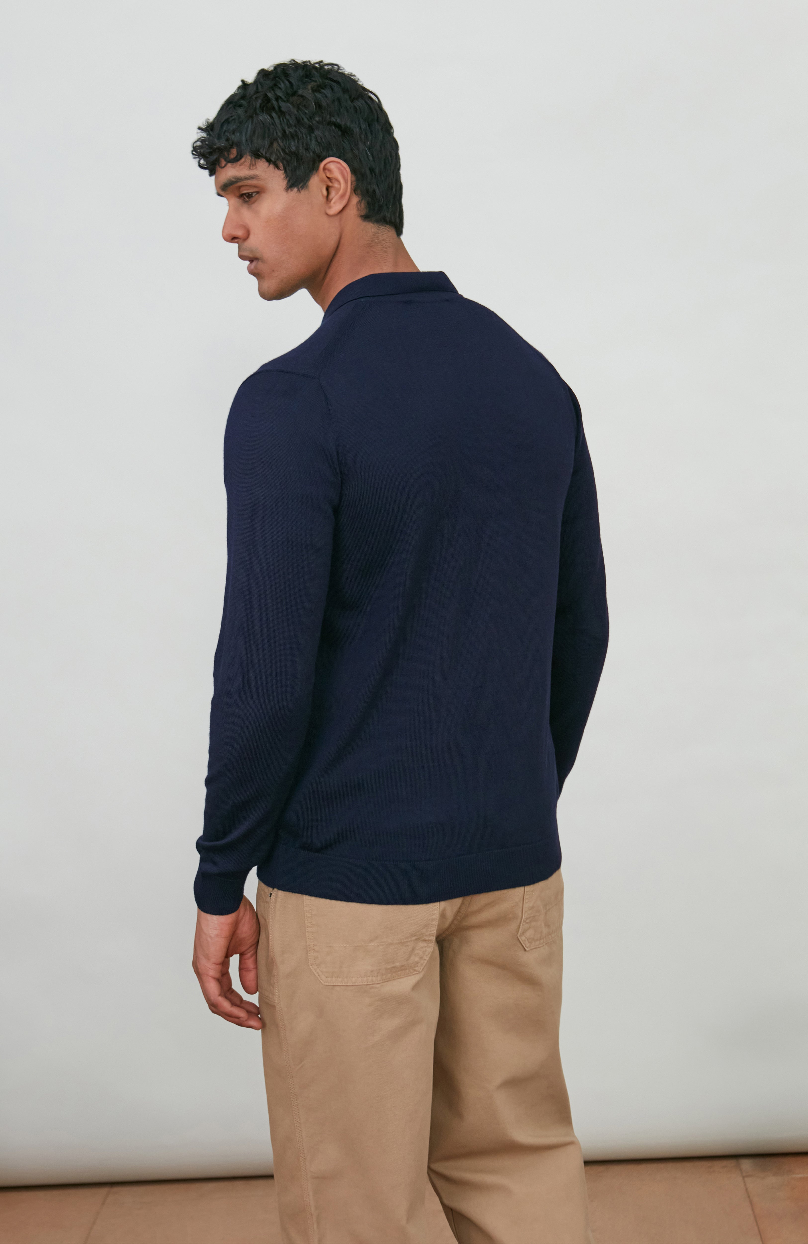 Mens Extra Fine Merino Wool Polo Cardigan
