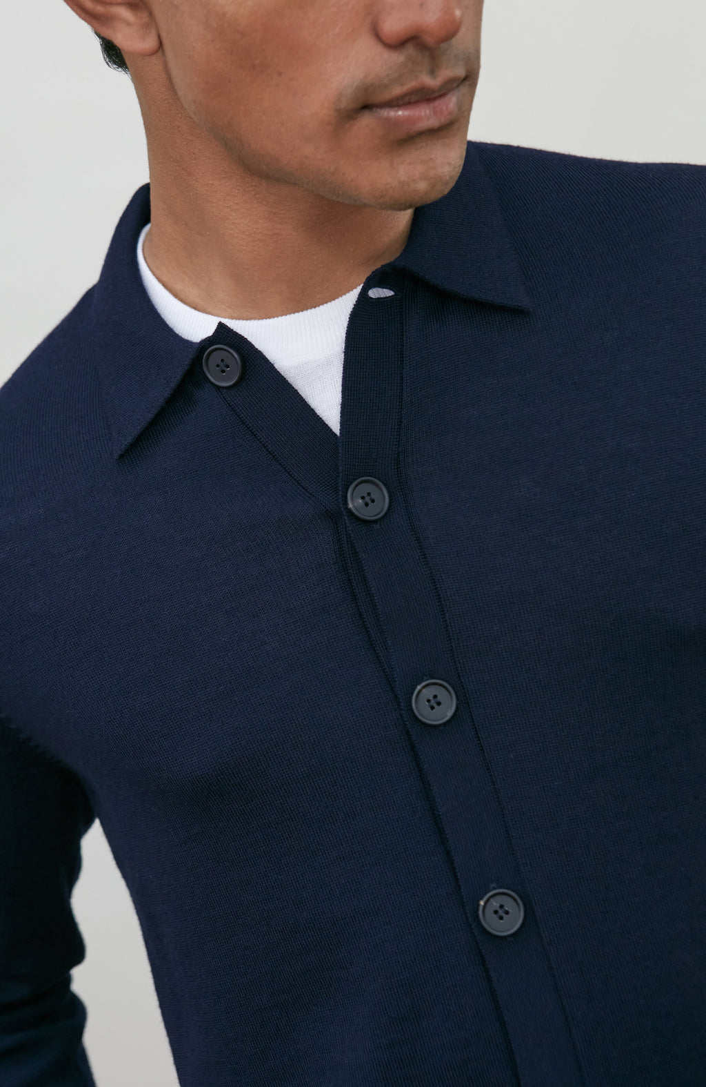 Mens Extra Fine Merino Wool Polo Cardigan