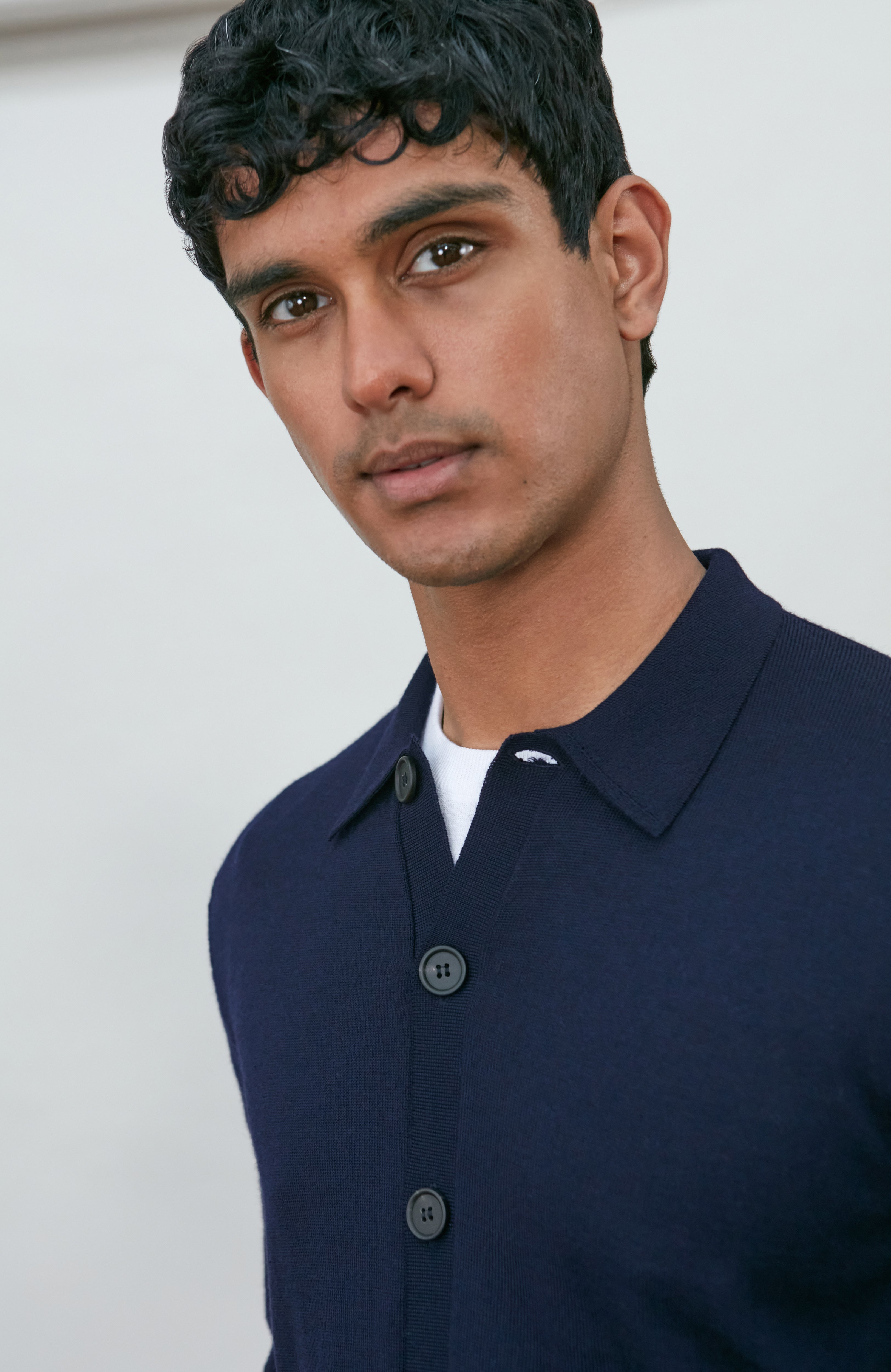 Mens Extra Fine Merino Wool Polo Cardigan
