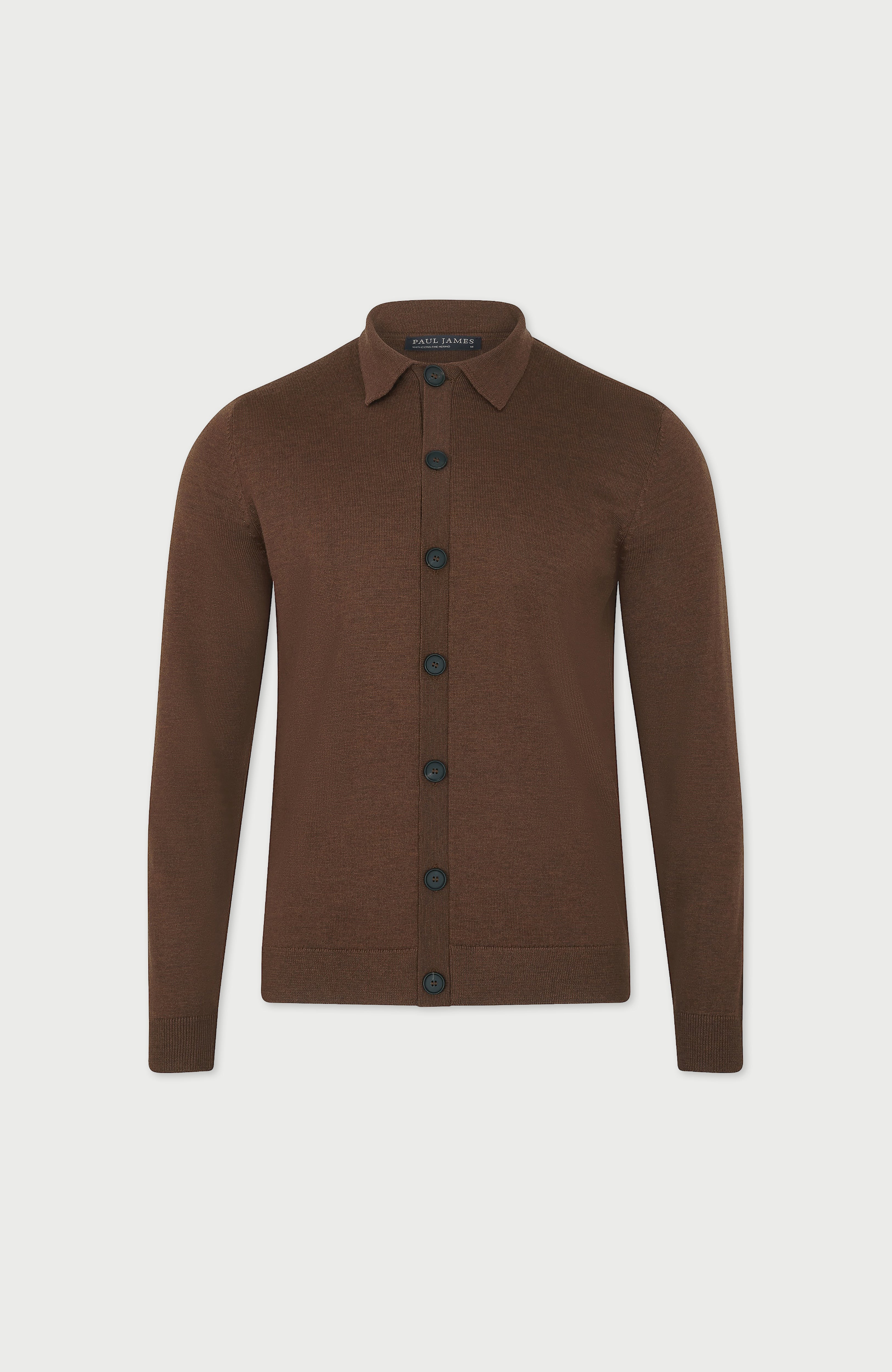 Mens Extra Fine Merino Wool Polo Cardigan